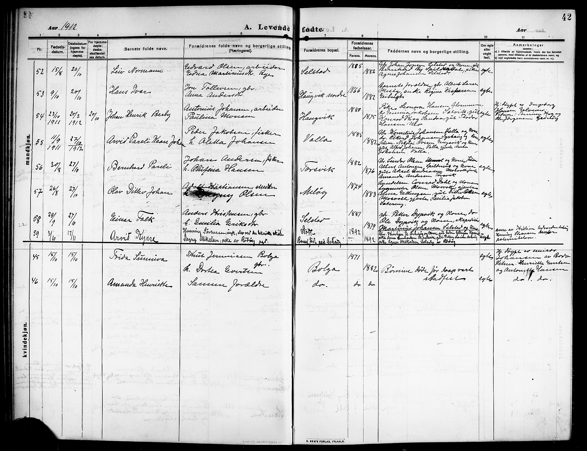 Ministerialprotokoller, klokkerbøker og fødselsregistre - Nordland, SAT/A-1459/843/L0639: Parish register (copy) no. 843C08, 1908-1924, p. 42