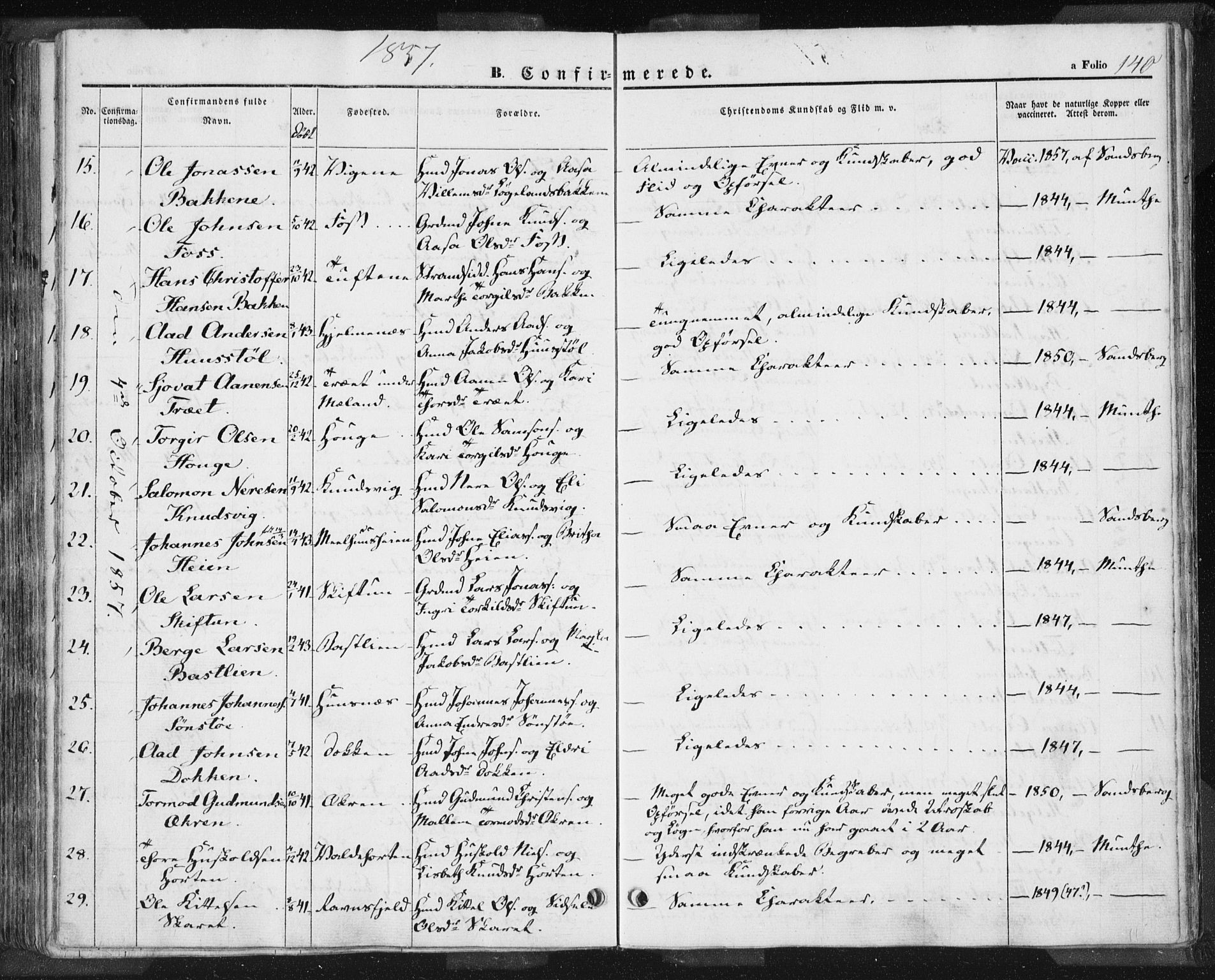 Hjelmeland sokneprestkontor, AV/SAST-A-101843/01/IV/L0009: Parish register (official) no. A 9, 1846-1860, p. 140