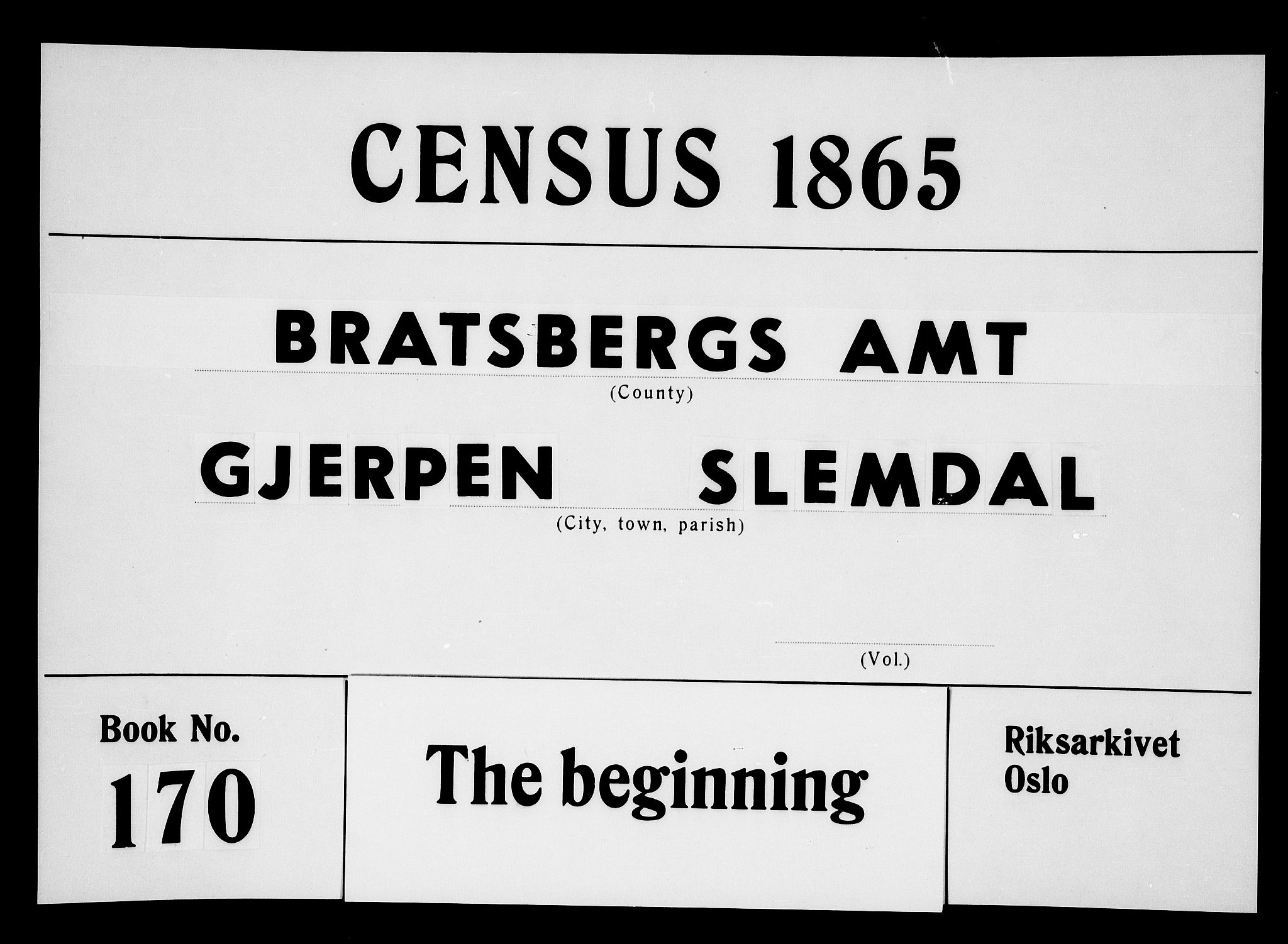 RA, 1865 census for Gjerpen, 1865, p. 1