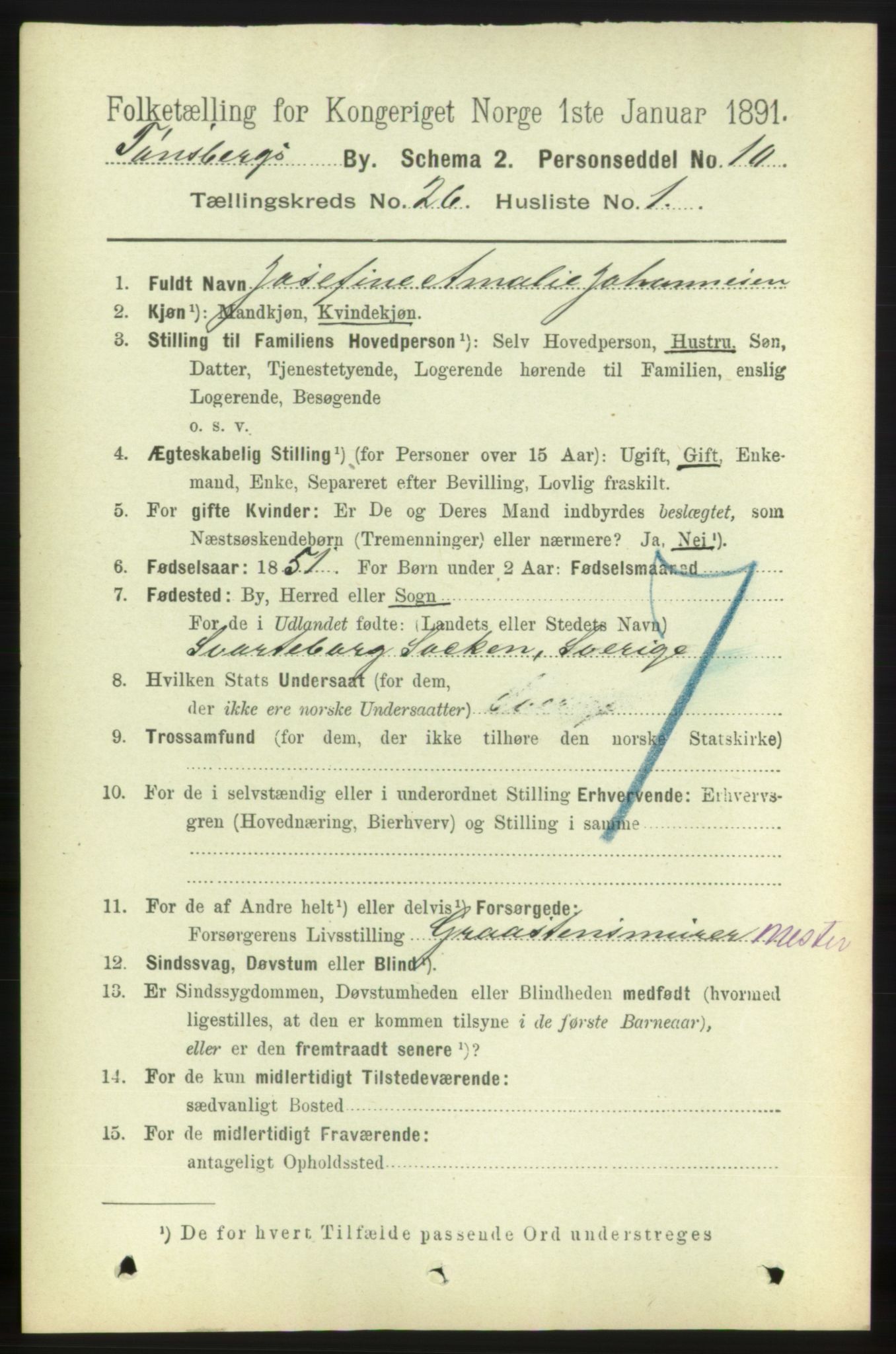 RA, 1891 census for 0705 Tønsberg, 1891, p. 6655