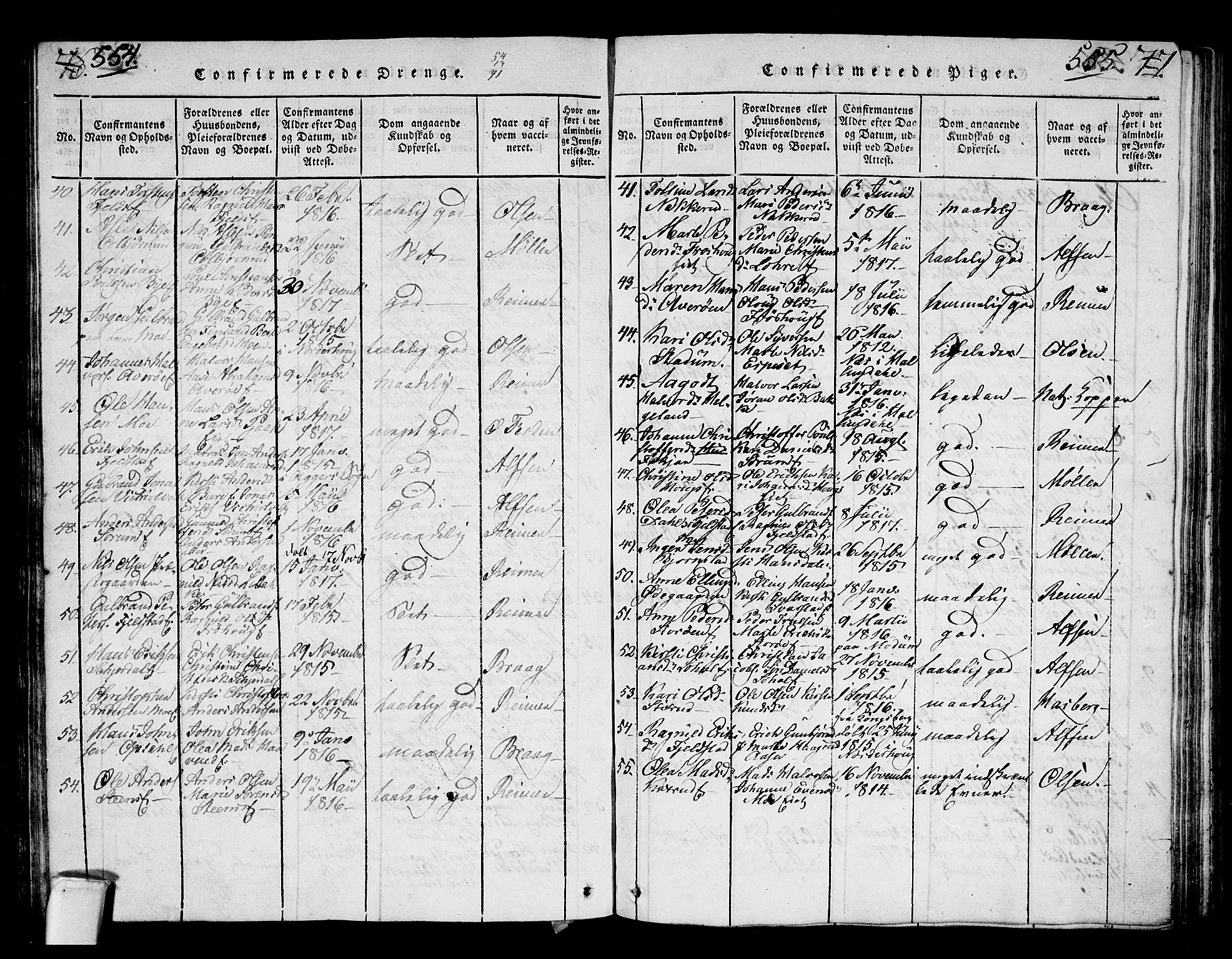 Hole kirkebøker, SAKO/A-228/G/Ga/L0001: Parish register (copy) no. I 1, 1814-1842, p. 554-555