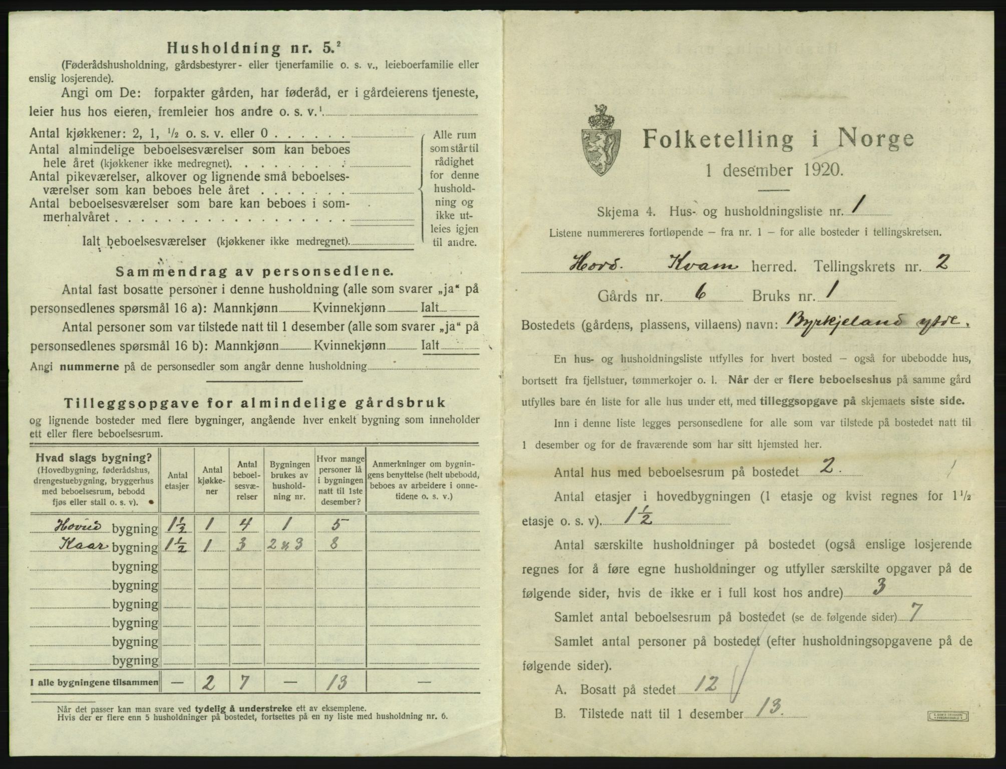 SAB, 1920 census for Kvam, 1920, p. 133