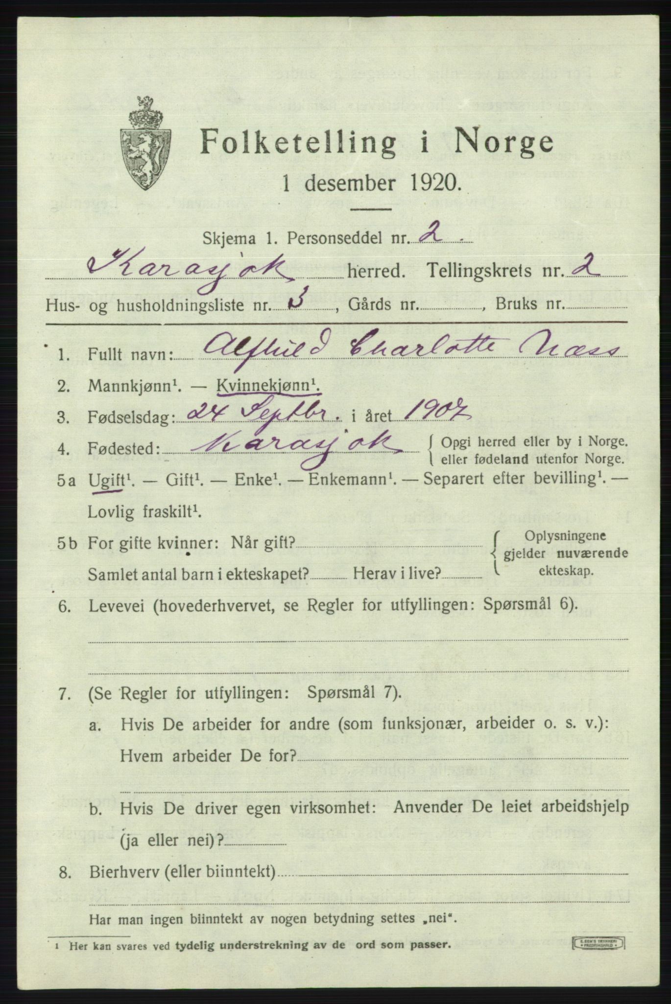 SATØ, 1920 census for Karasjok, 1920, p. 998