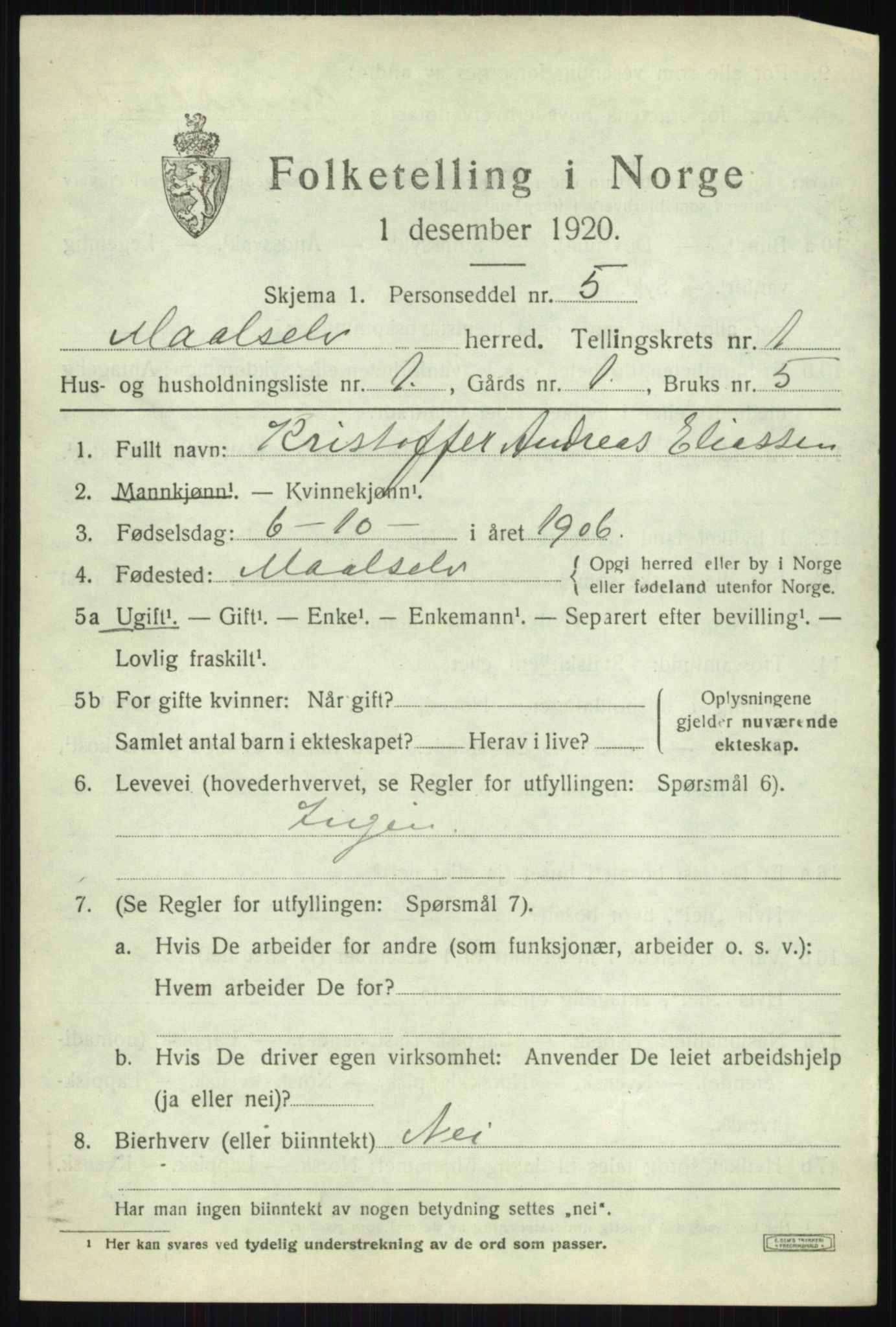 SATØ, 1920 census for Målselv, 1920, p. 1393