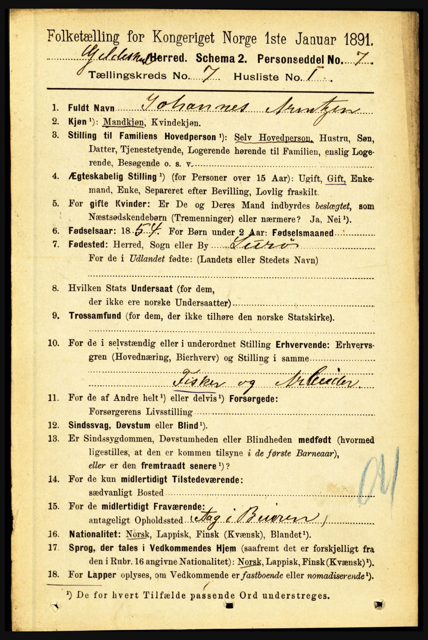 RA, 1891 census for 1838 Gildeskål, 1891, p. 2245