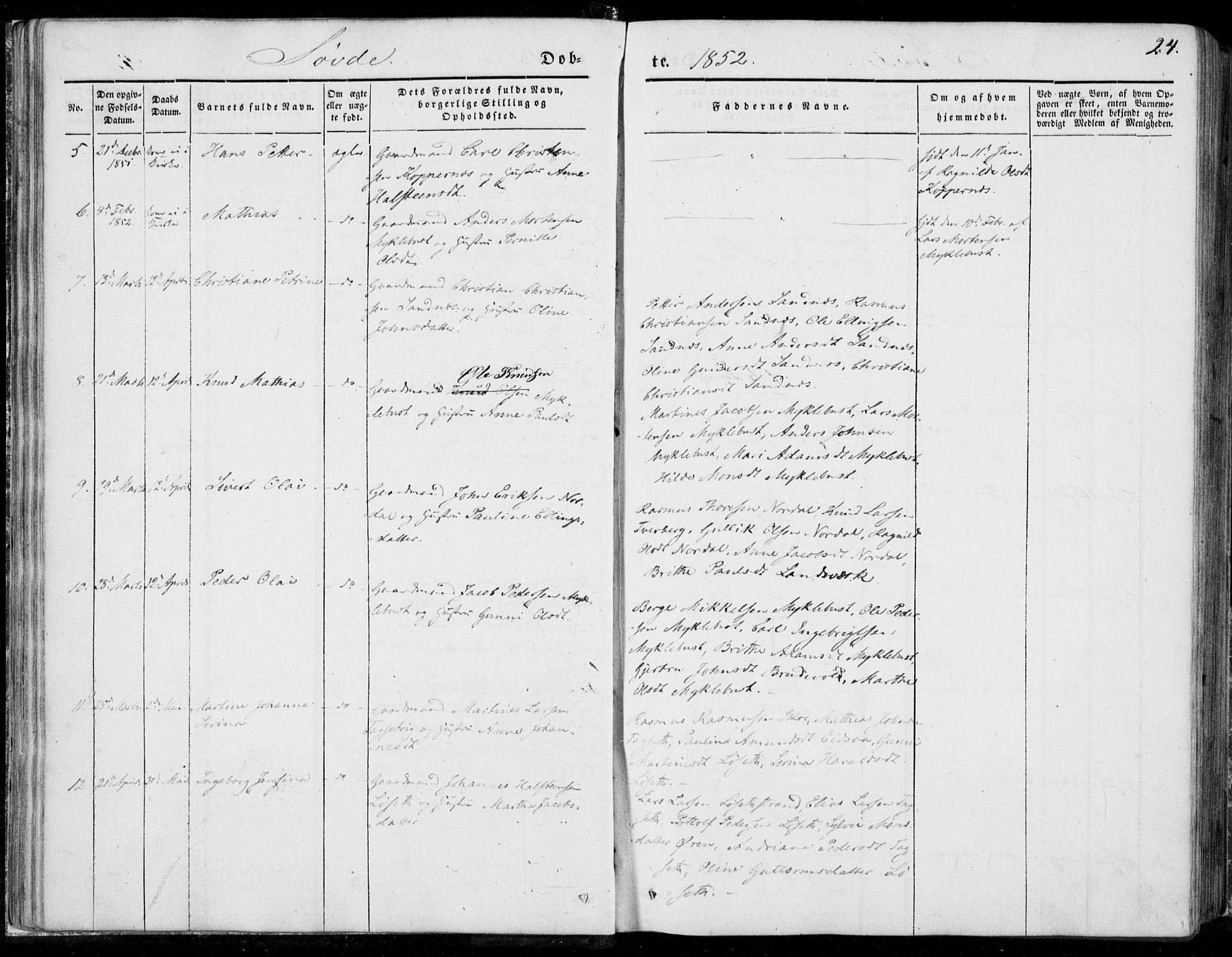 Ministerialprotokoller, klokkerbøker og fødselsregistre - Møre og Romsdal, AV/SAT-A-1454/502/L0023: Parish register (official) no. 502A01, 1844-1873, p. 24