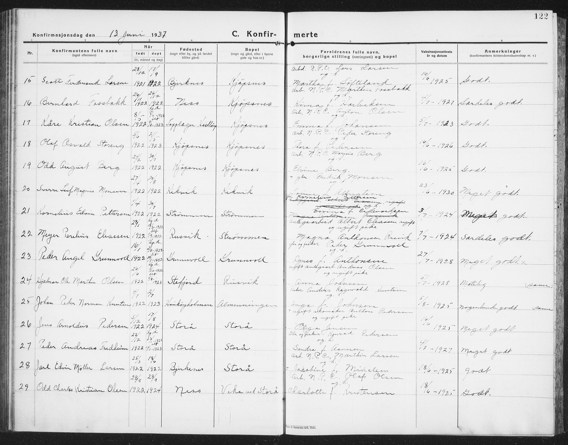 Ministerialprotokoller, klokkerbøker og fødselsregistre - Nordland, SAT/A-1459/861/L0879: Parish register (copy) no. 861C05, 1926-1939, p. 122