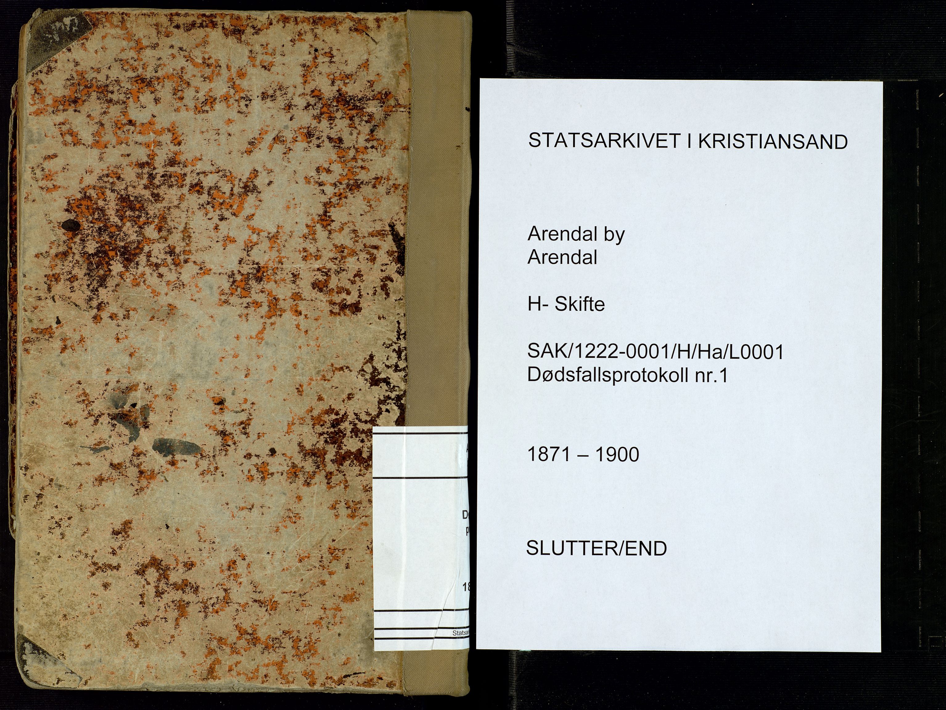 Arendal byfogd, SAK/1222-0001/H/Ha/L0001: Dødsfallsprotokoll, 1871-1900