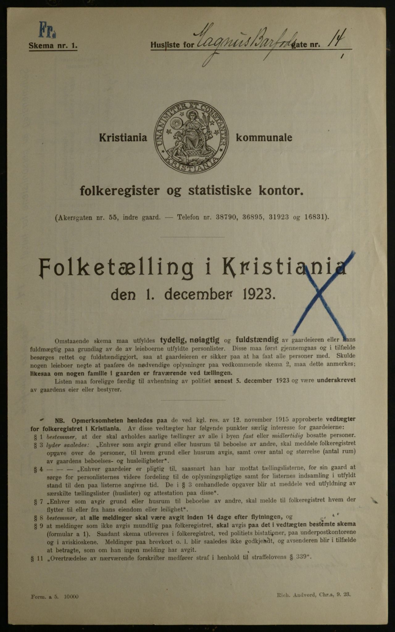 OBA, Municipal Census 1923 for Kristiania, 1923, p. 65667