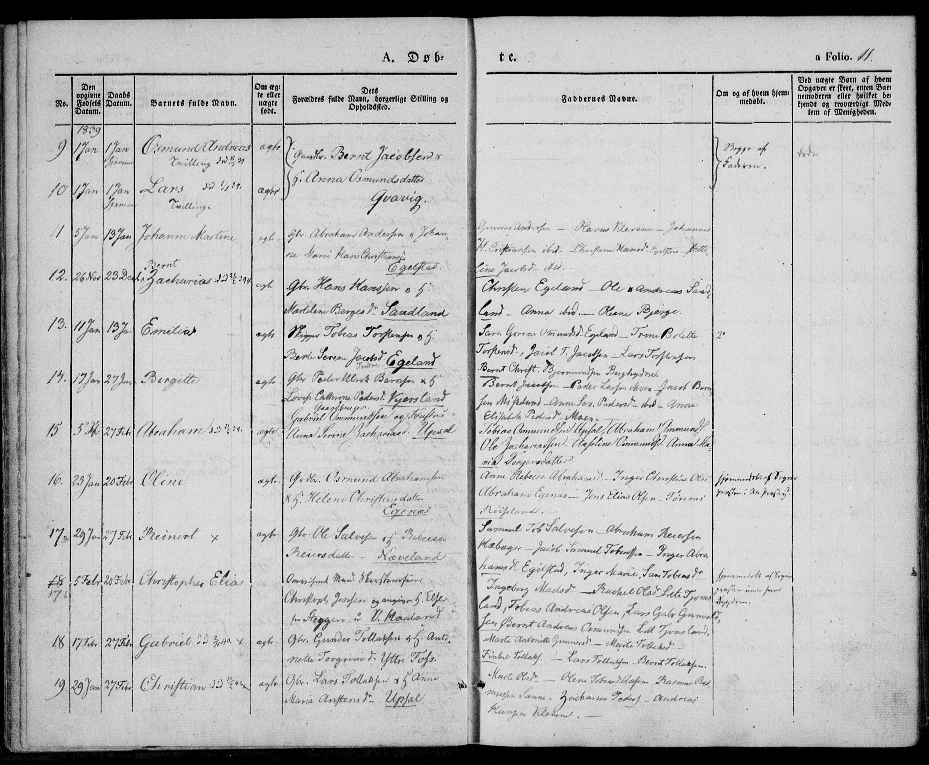 Lyngdal sokneprestkontor, SAK/1111-0029/F/Fa/Fac/L0008: Parish register (official) no. A 8, 1837-1852, p. 11