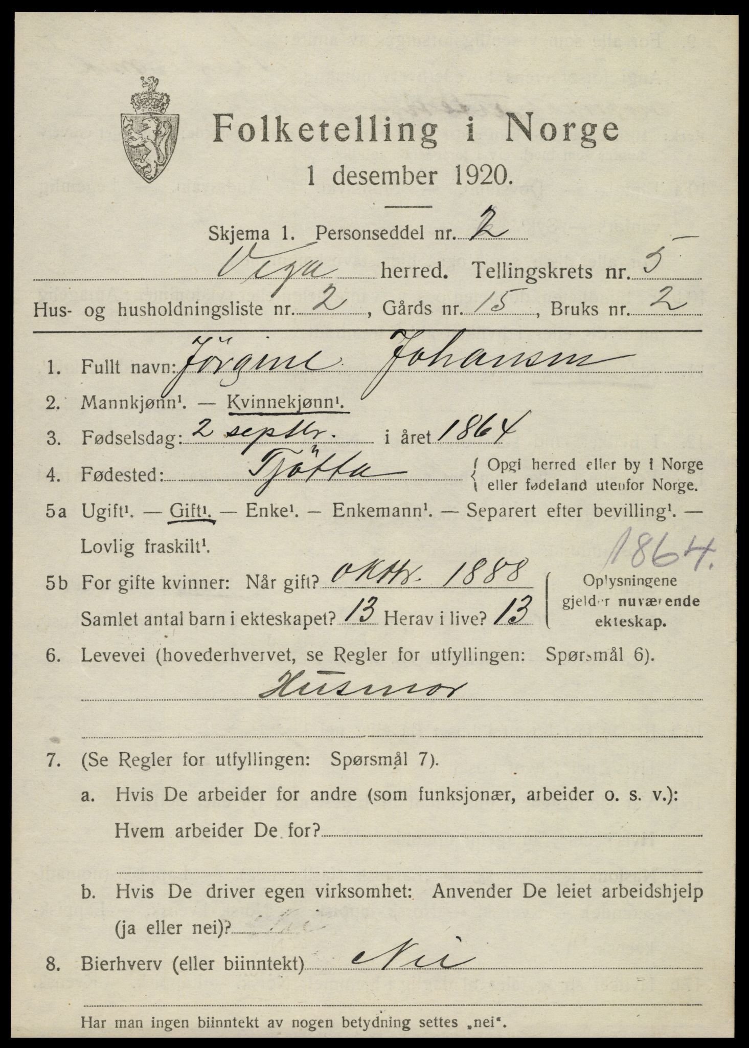 SAT, 1920 census for Vega, 1920, p. 2449