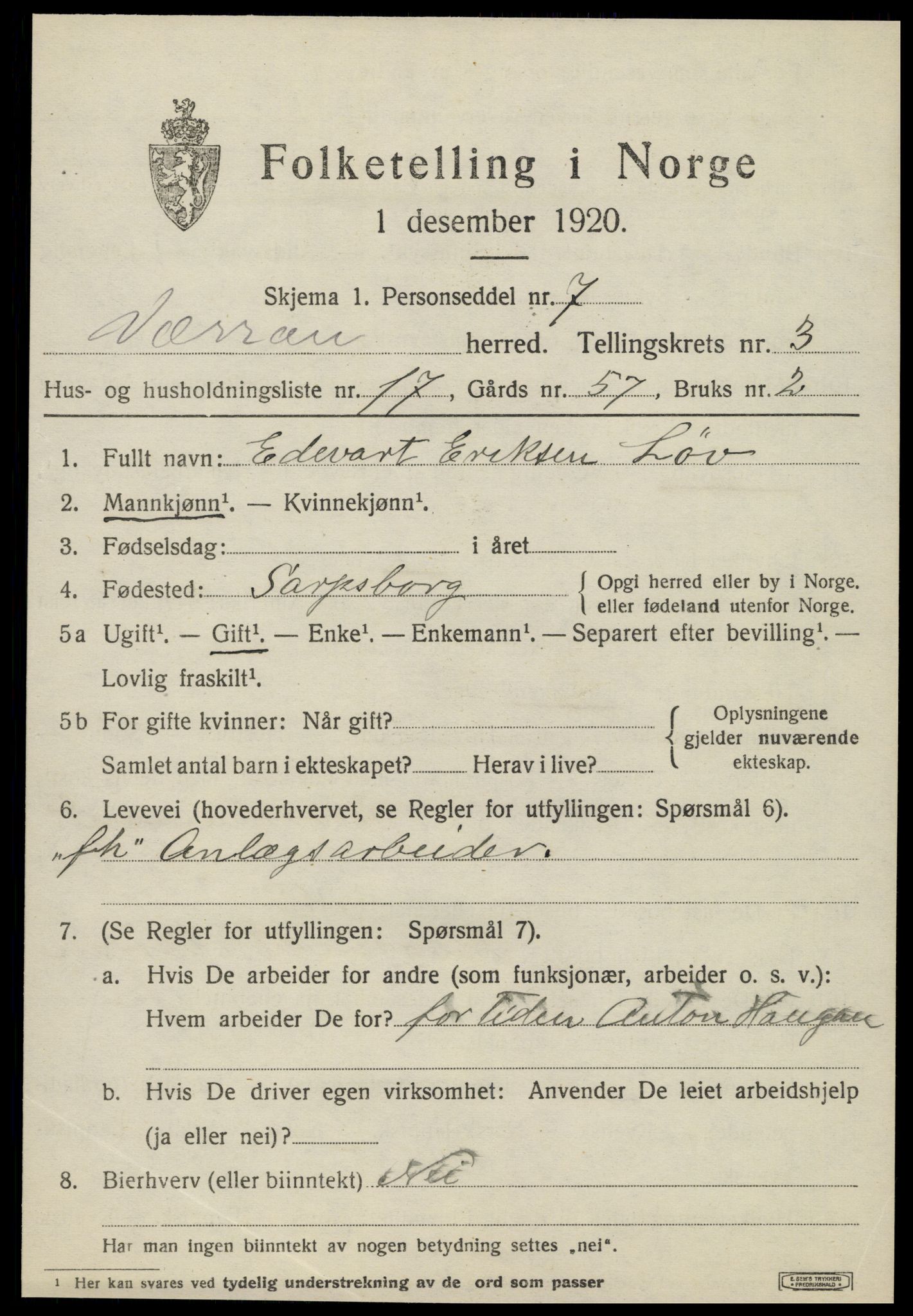 SAT, 1920 census for Verran, 1920, p. 1508