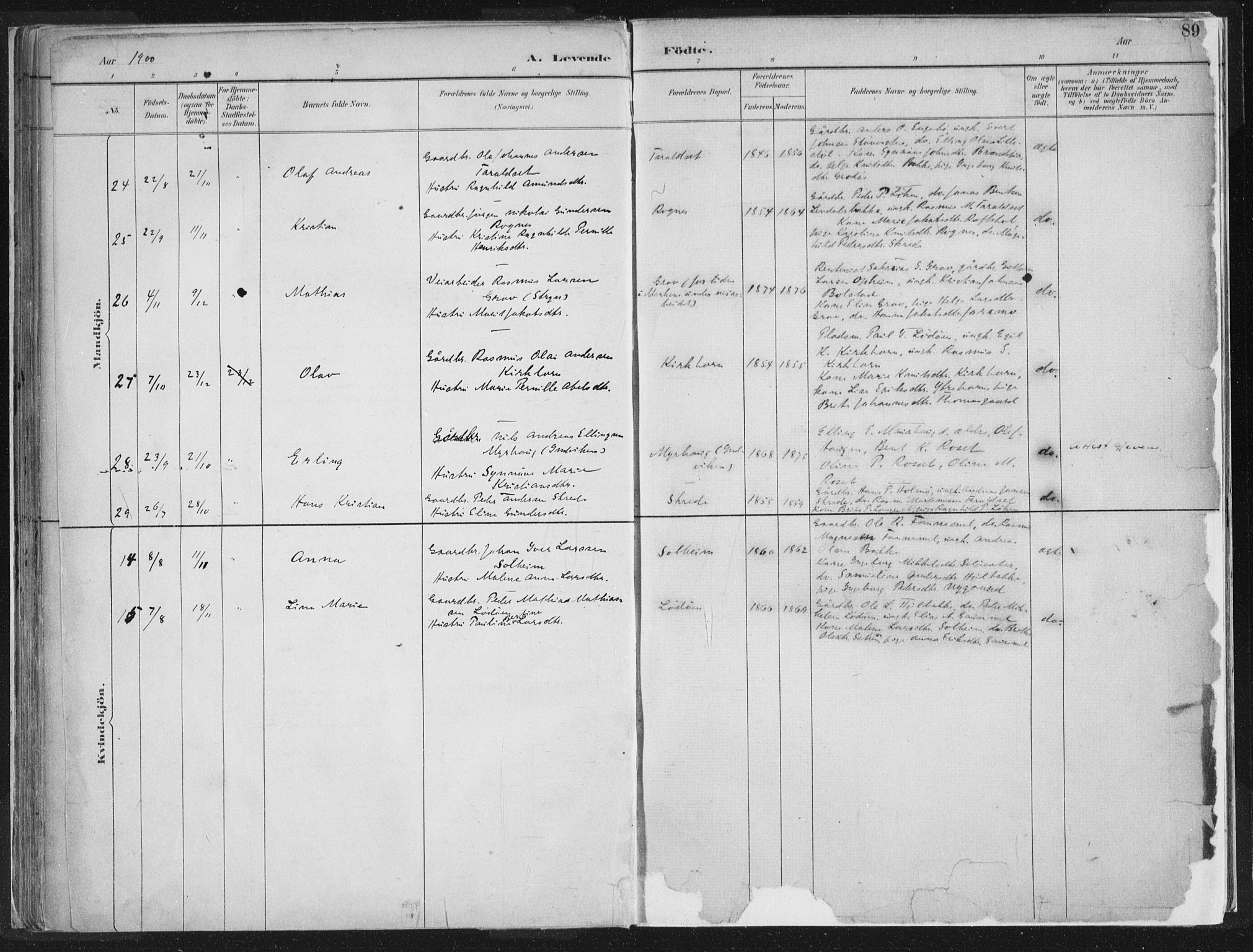 Hornindal sokneprestembete, AV/SAB-A-82401/H/Haa/Haaa/L0003/0001: Parish register (official) no. A 3A, 1887-1917, p. 89