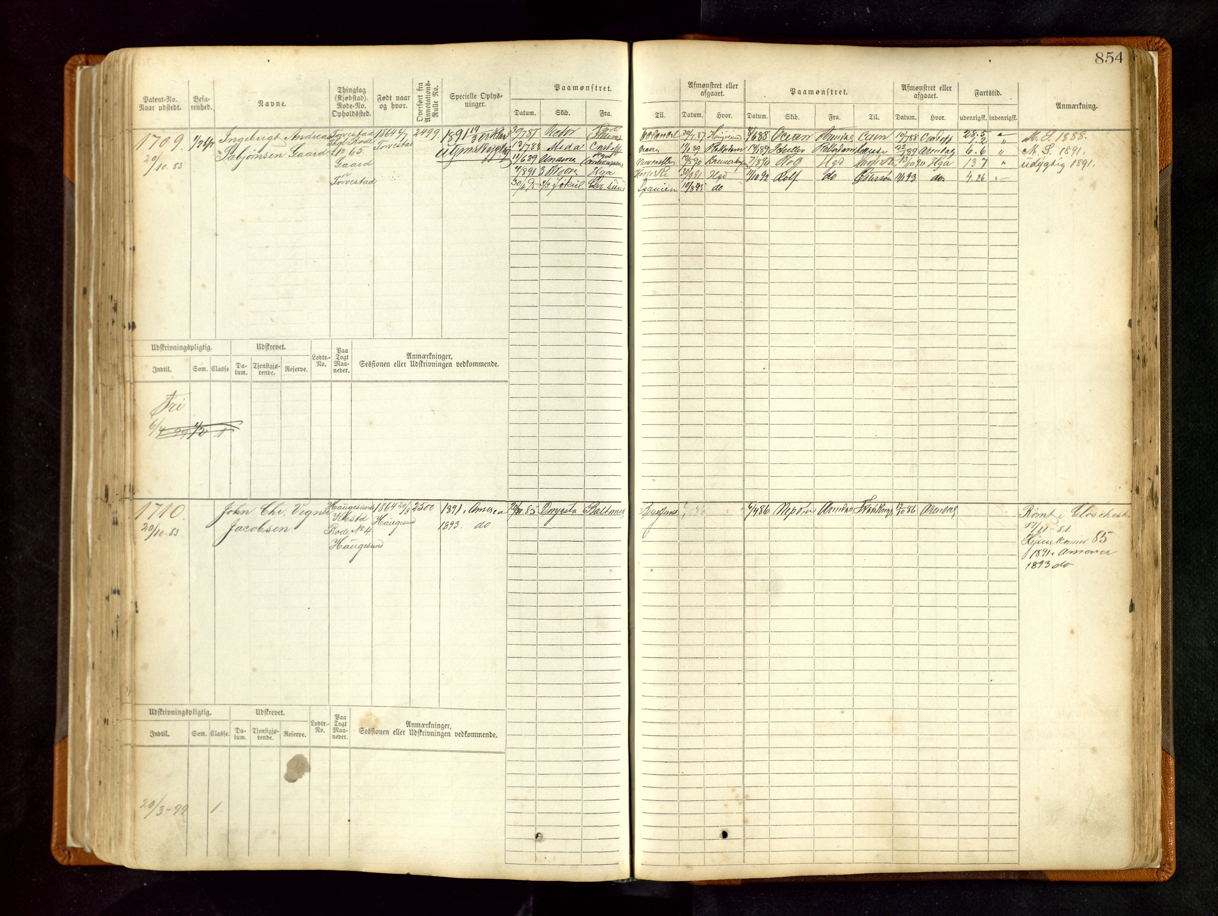 Haugesund sjømannskontor, AV/SAST-A-102007/F/Fb/Fbb/L0004: Sjøfartsrulle Haugesund krets nr. 1-1922, 1868-1948, p. 854