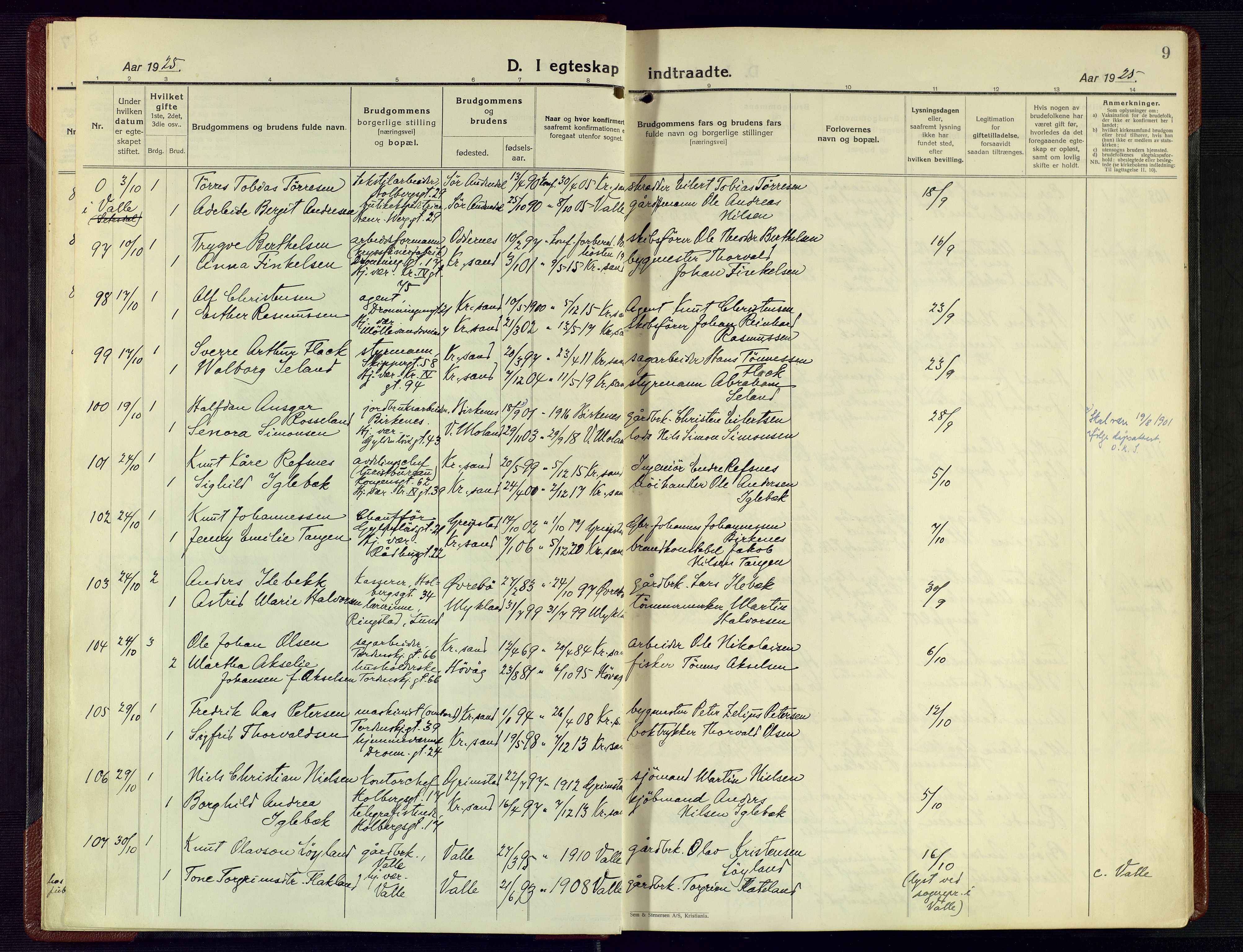 Kristiansand domprosti, AV/SAK-1112-0006/F/Fa/L0029: Parish register (official) no. A 28, 1925-1936, p. 9