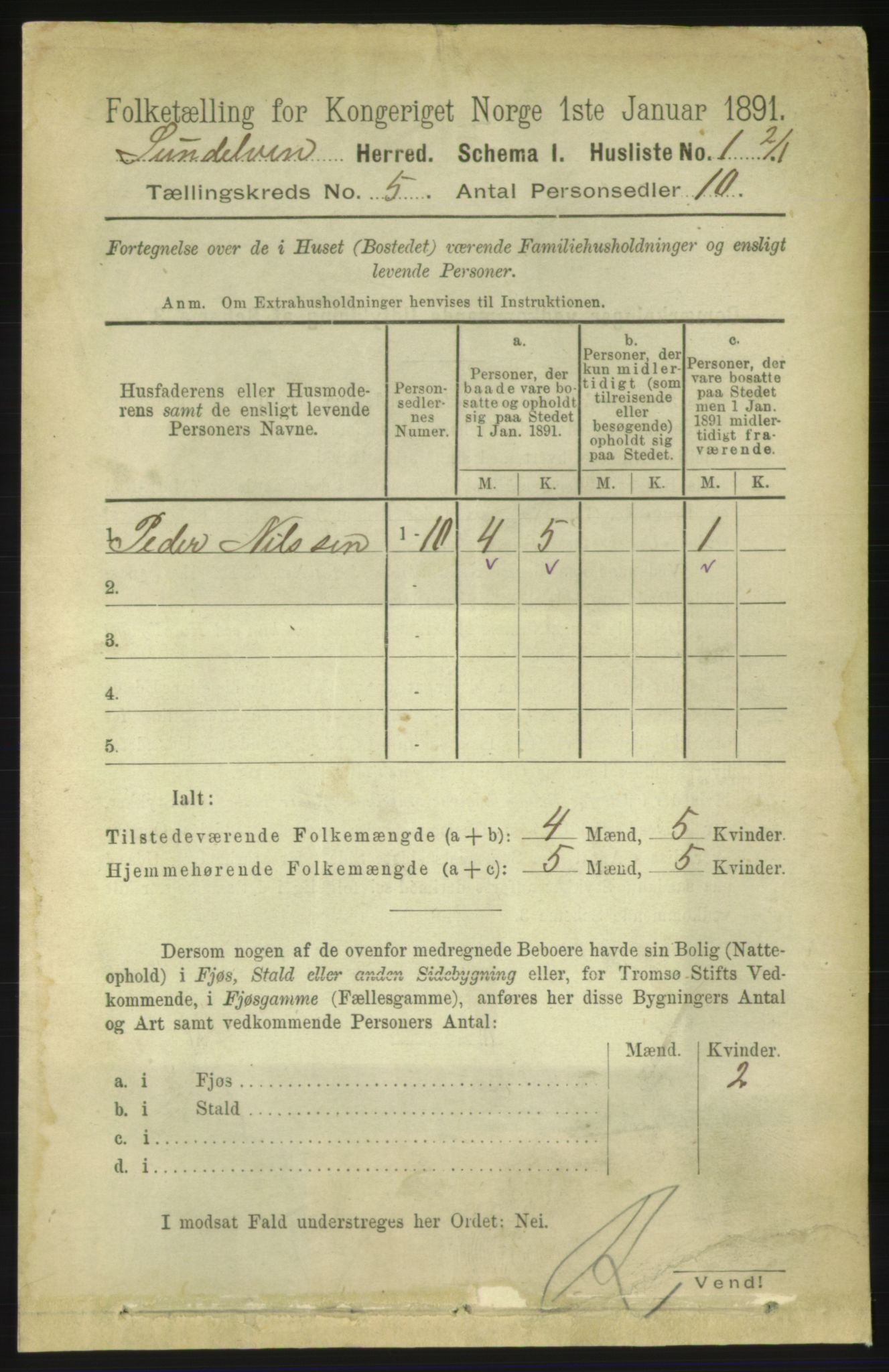 RA, 1891 census for 1523 Sunnylven, 1891, p. 1095