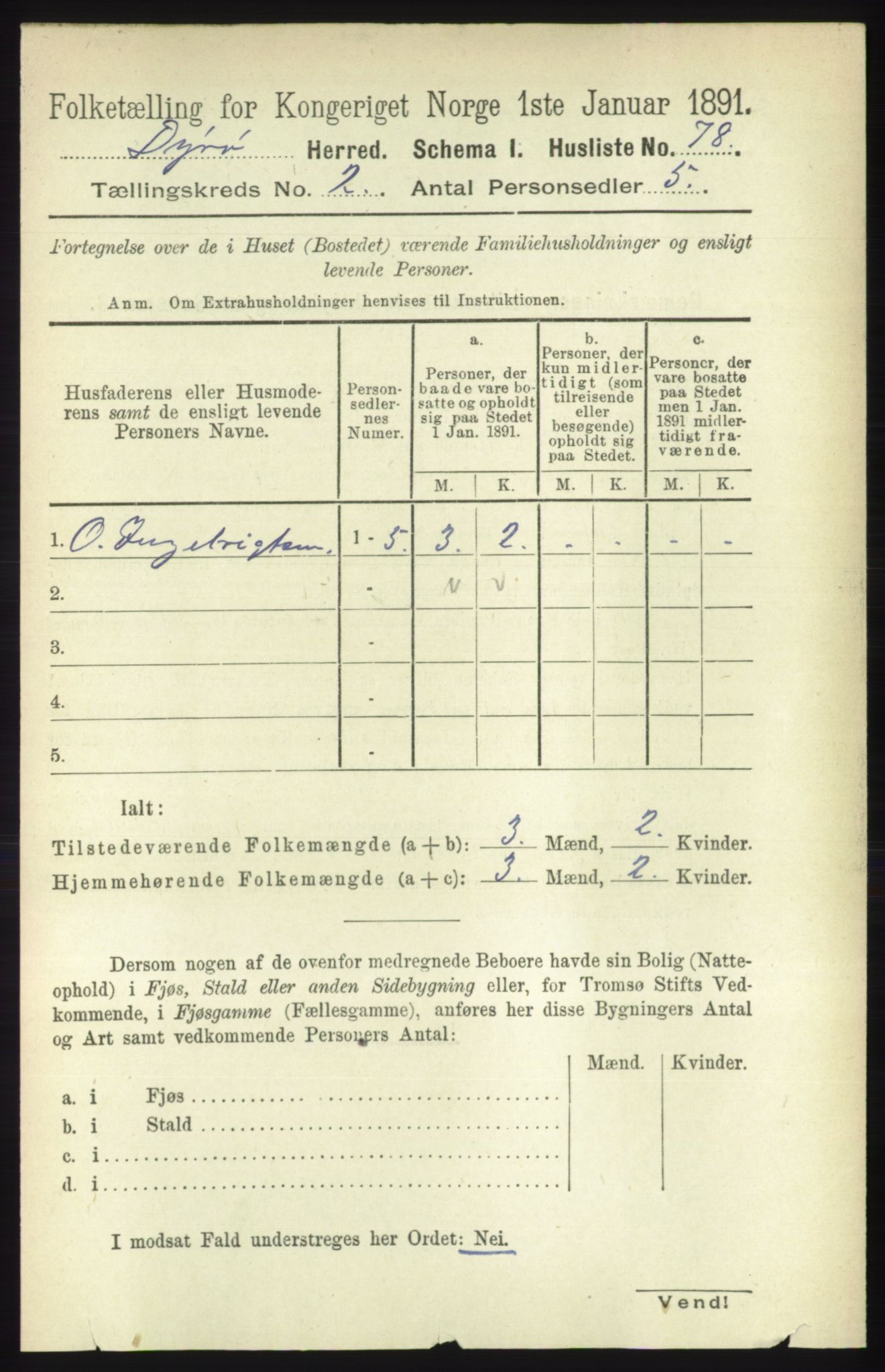 RA, 1891 census for 1926 Dyrøy, 1891, p. 530