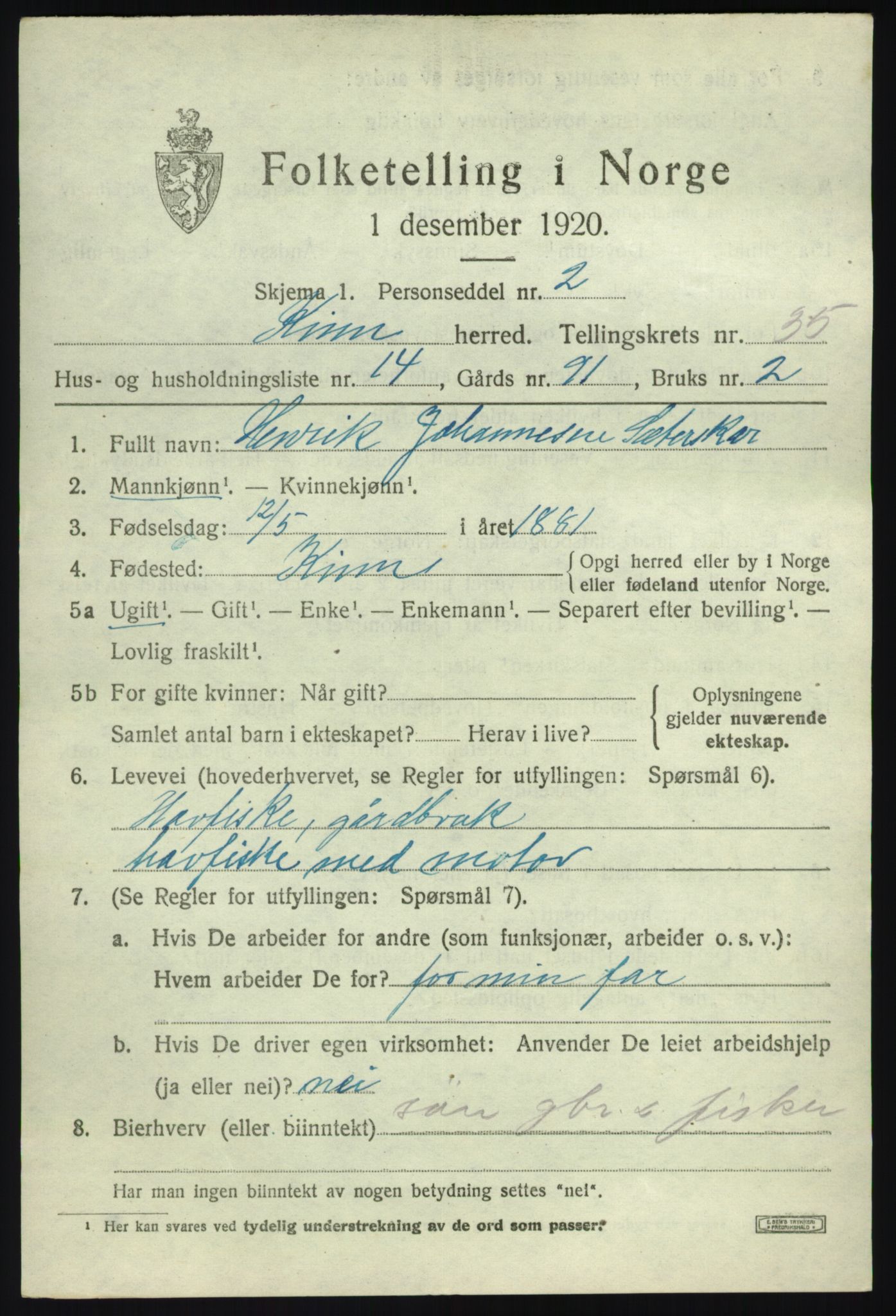 SAB, 1920 census for Kinn, 1920, p. 11731