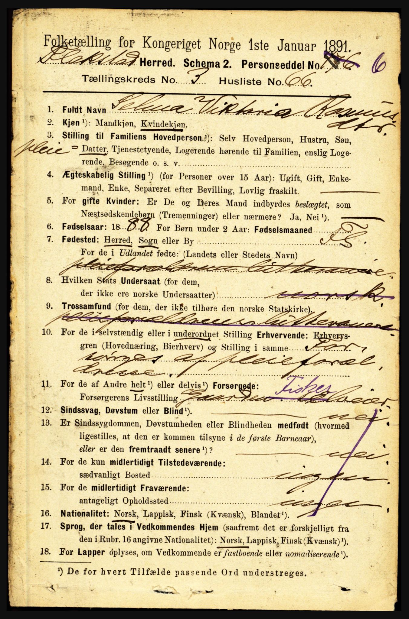 RA, 1891 census for 1859 Flakstad, 1891, p. 1782