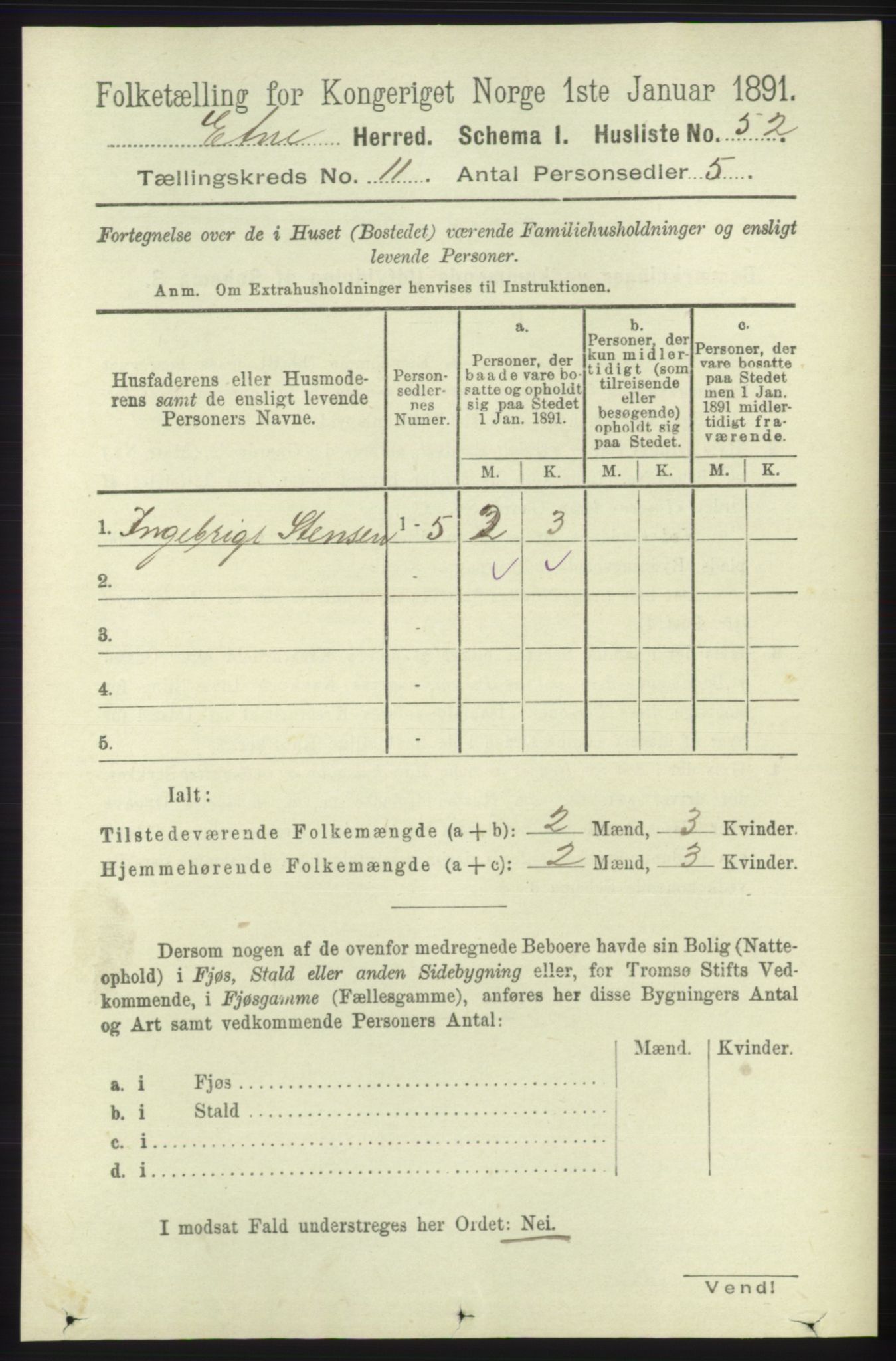 RA, 1891 census for 1211 Etne, 1891, p. 2254