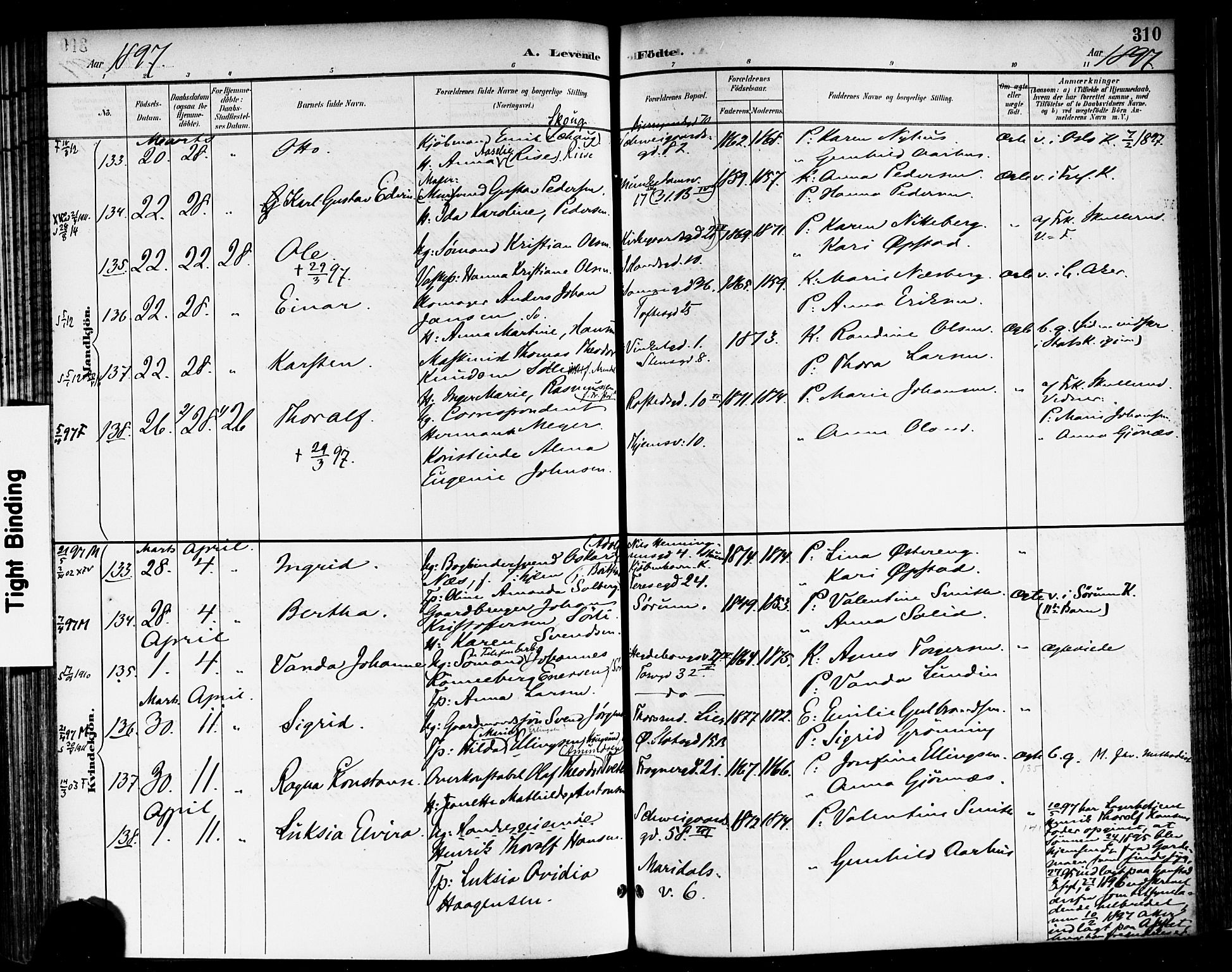 Rikshospitalet prestekontor Kirkebøker, AV/SAO-A-10309b/F/L0009: Parish register (official) no. 9, 1894-1897, p. 310