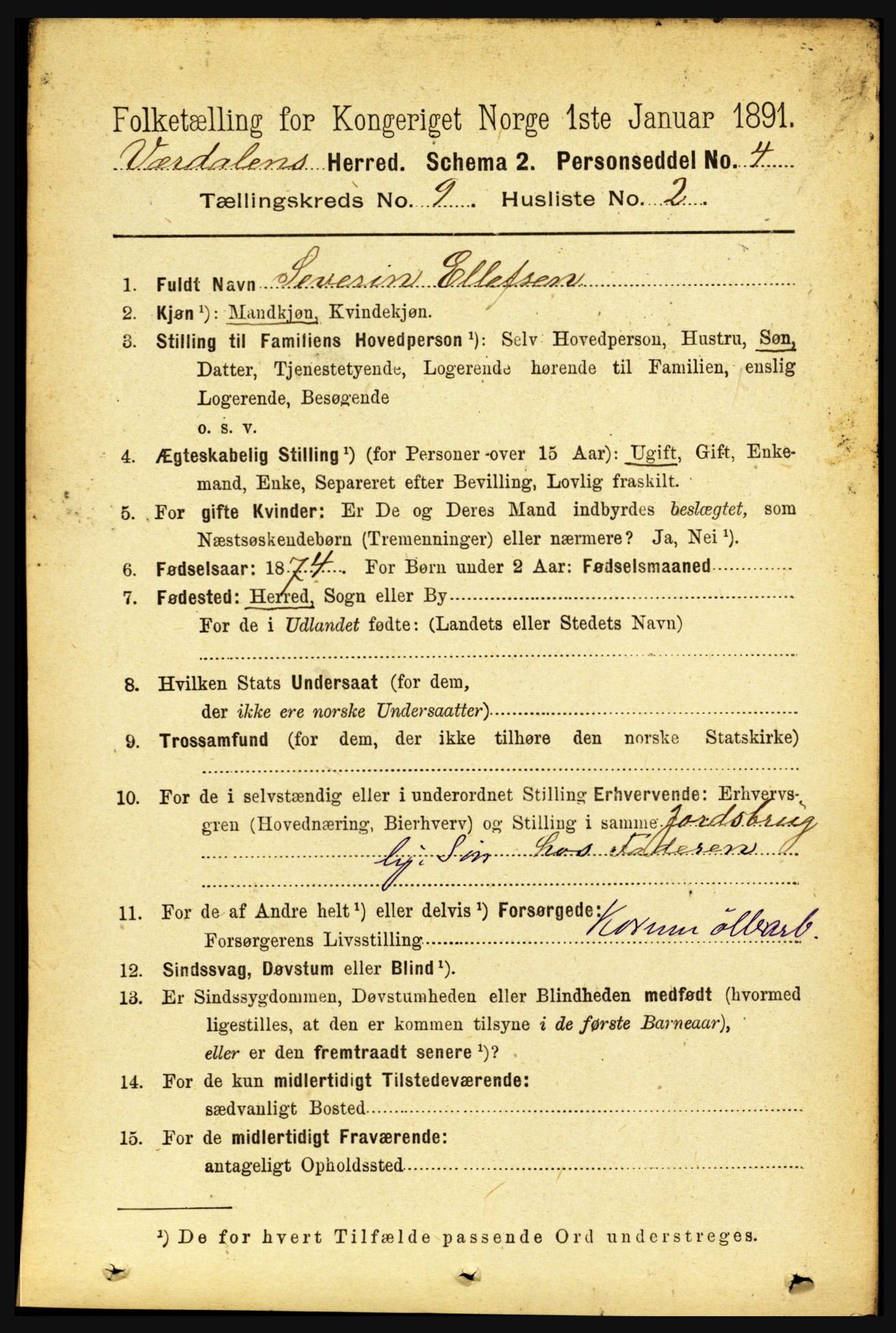 RA, 1891 census for 1721 Verdal, 1891, p. 4993