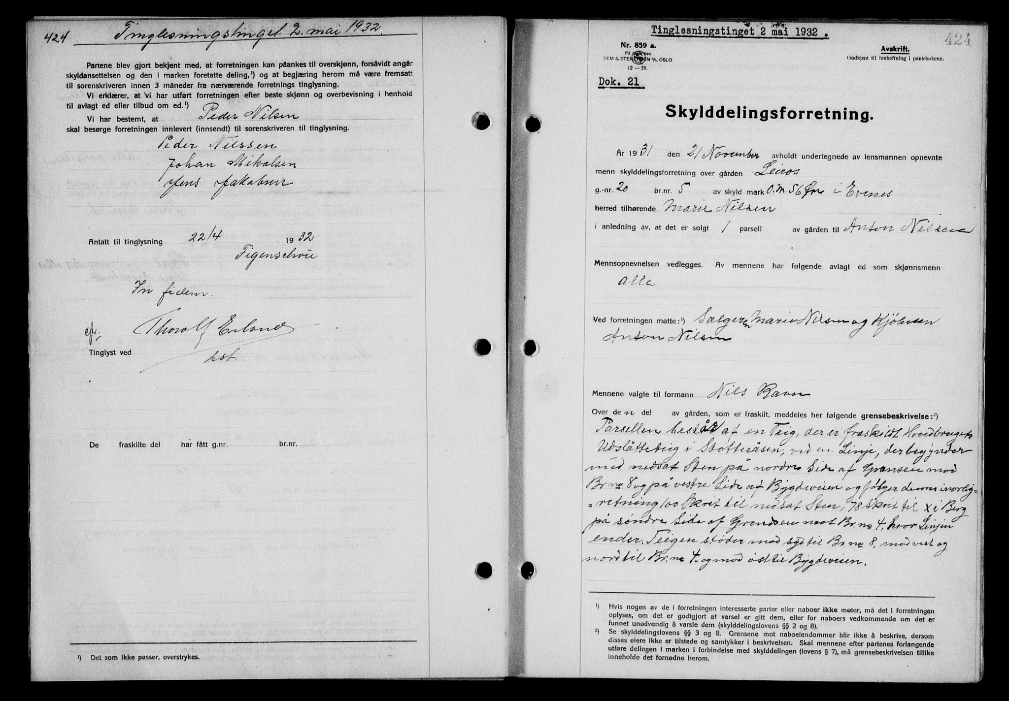 Steigen og Ofoten sorenskriveri, AV/SAT-A-0030/1/2/2C/L0020/0002: Mortgage book no. 23 og 25-I, 1932-1932, Deed date: 02.05.1932