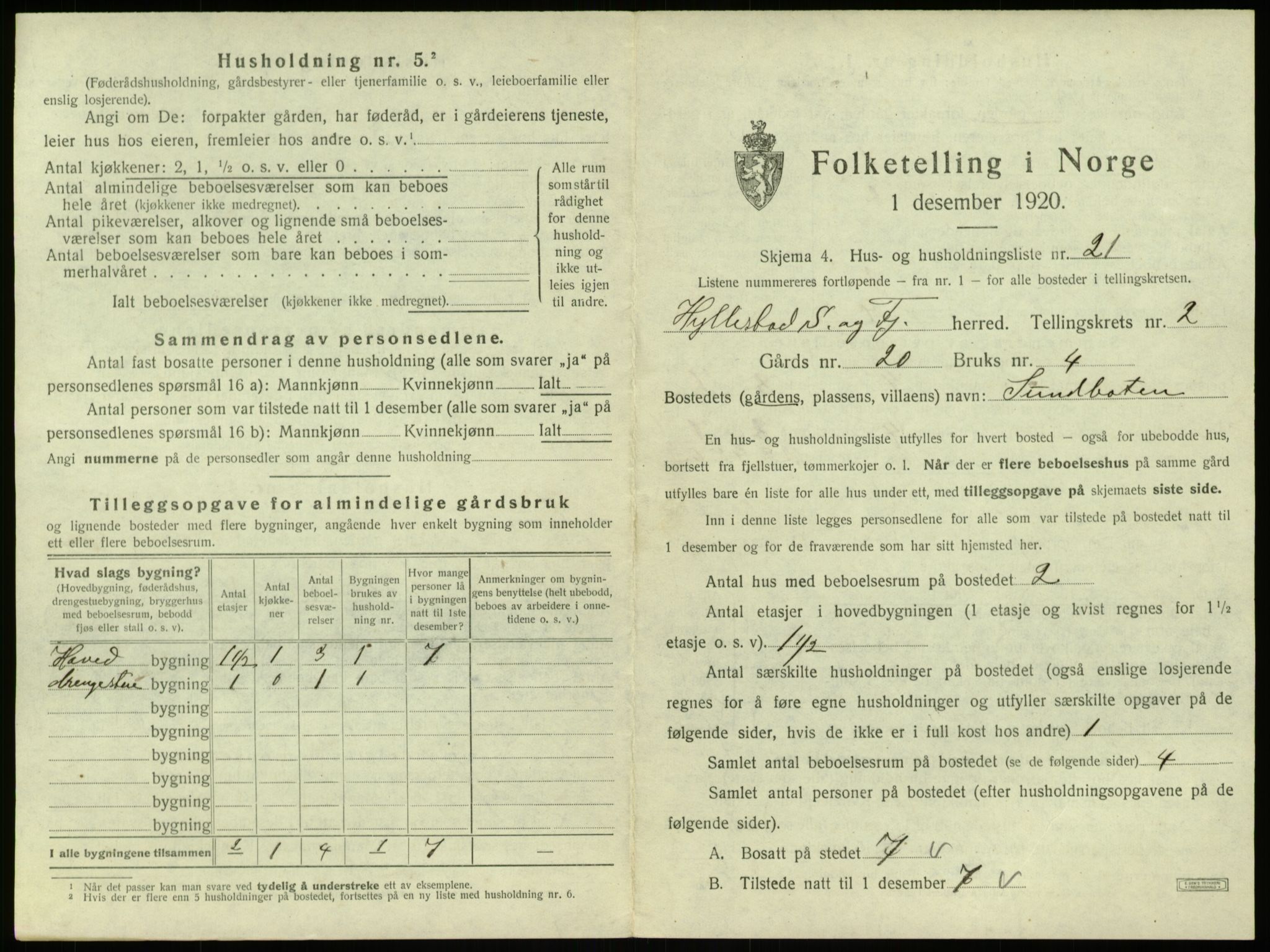 SAB, 1920 census for Hyllestad, 1920, p. 170