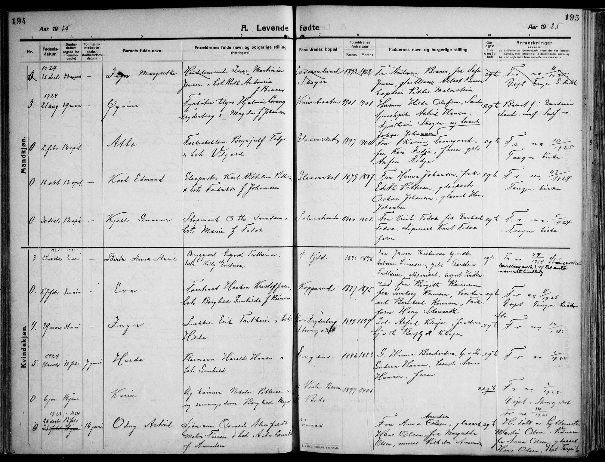 Skoger kirkebøker, AV/SAKO-A-59/F/Fa/L0007: Parish register (official) no. I 7, 1911-1936, p. 194-195