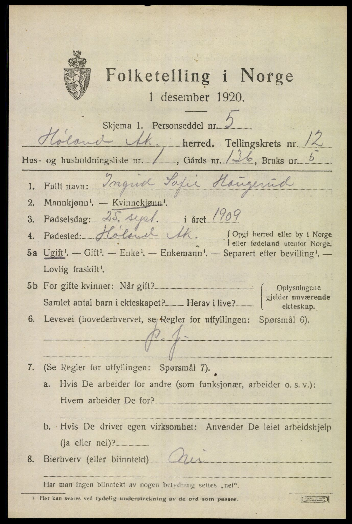 SAO, 1920 census for Høland, 1920, p. 11673