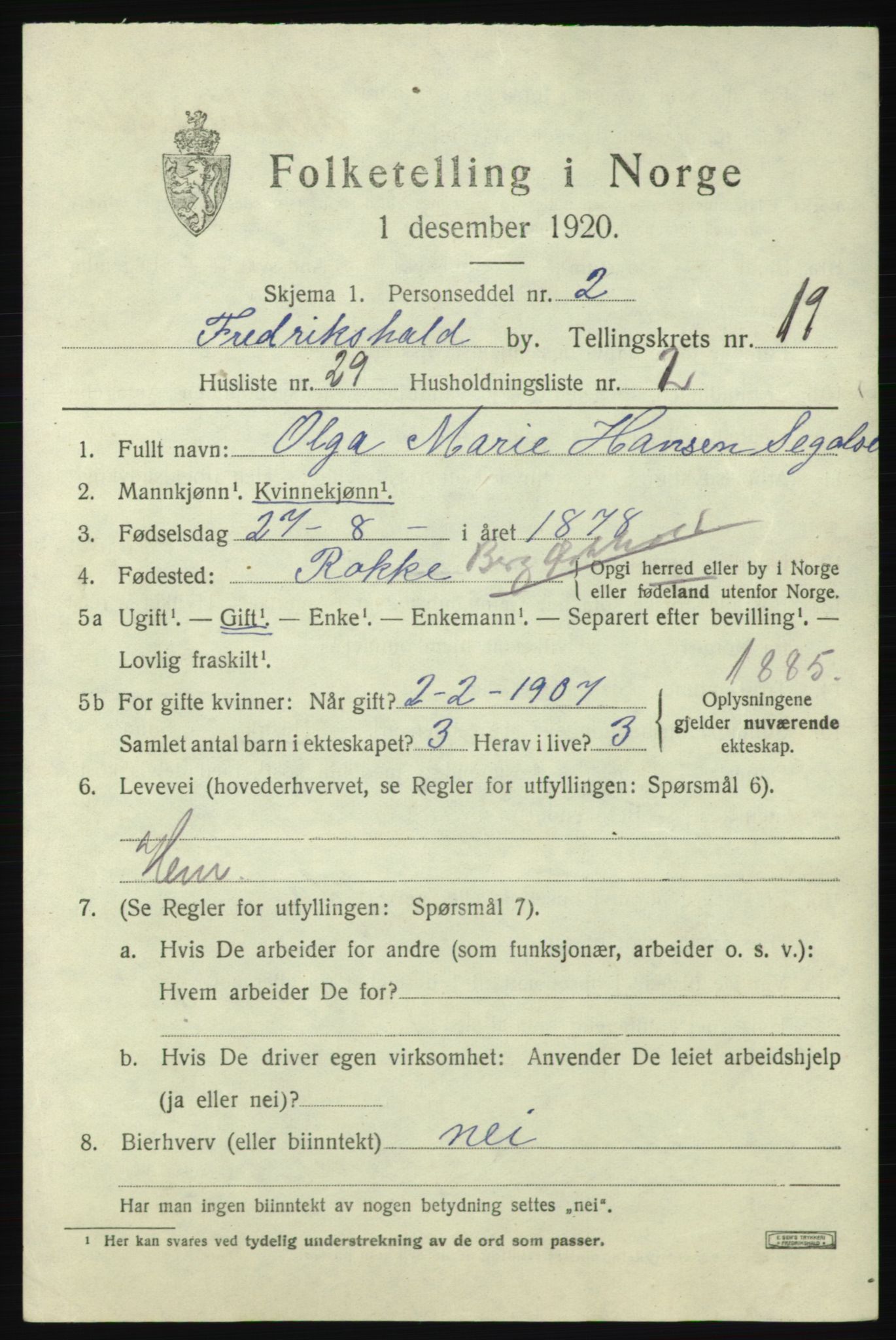 SAO, 1920 census for Fredrikshald, 1920, p. 28956