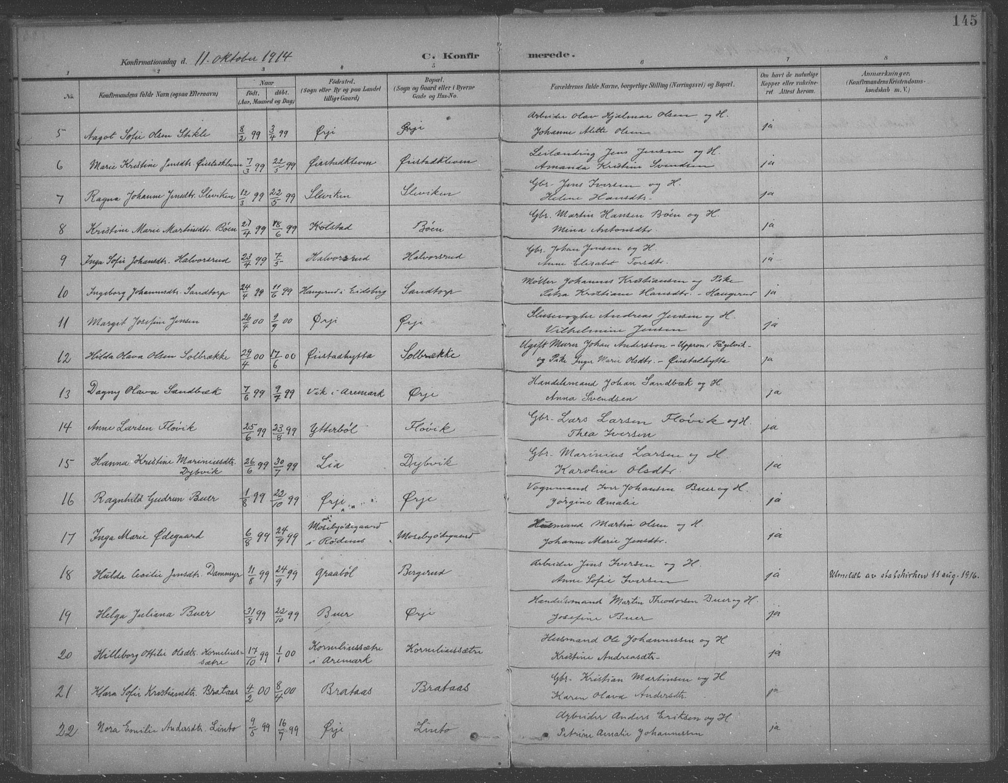 Aremark prestekontor Kirkebøker, SAO/A-10899/F/Fb/L0005: Parish register (official) no. II 5, 1895-1919, p. 145