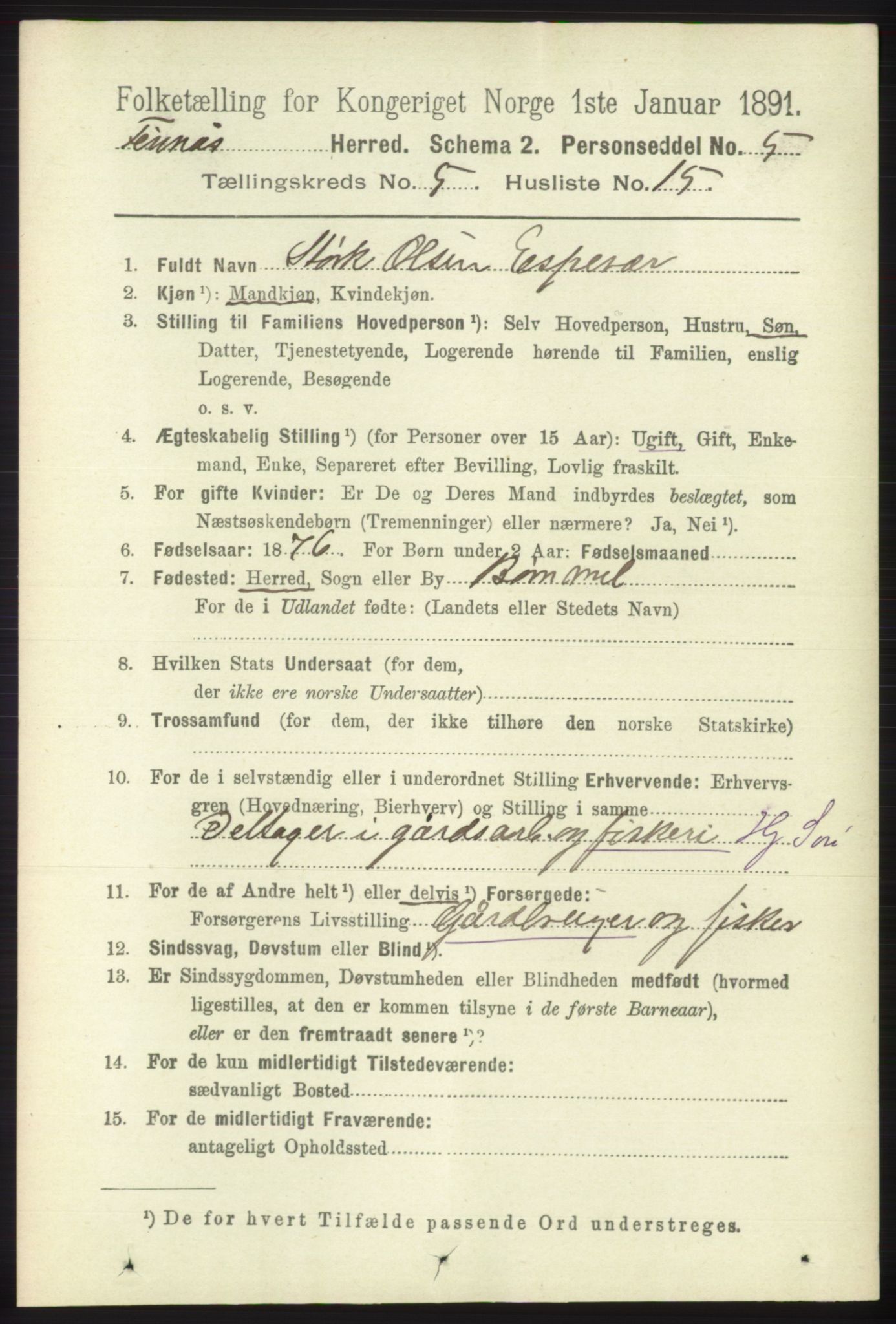 RA, 1891 census for 1218 Finnås, 1891, p. 2307