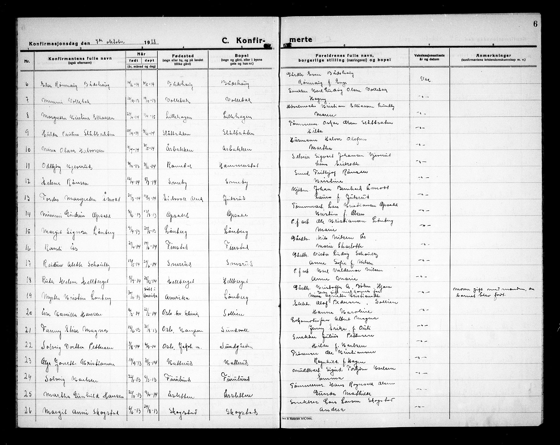 Eidsvoll prestekontor Kirkebøker, AV/SAO-A-10888/G/Ga/L0011: Parish register (copy) no. I 11, 1926-1936, p. 6