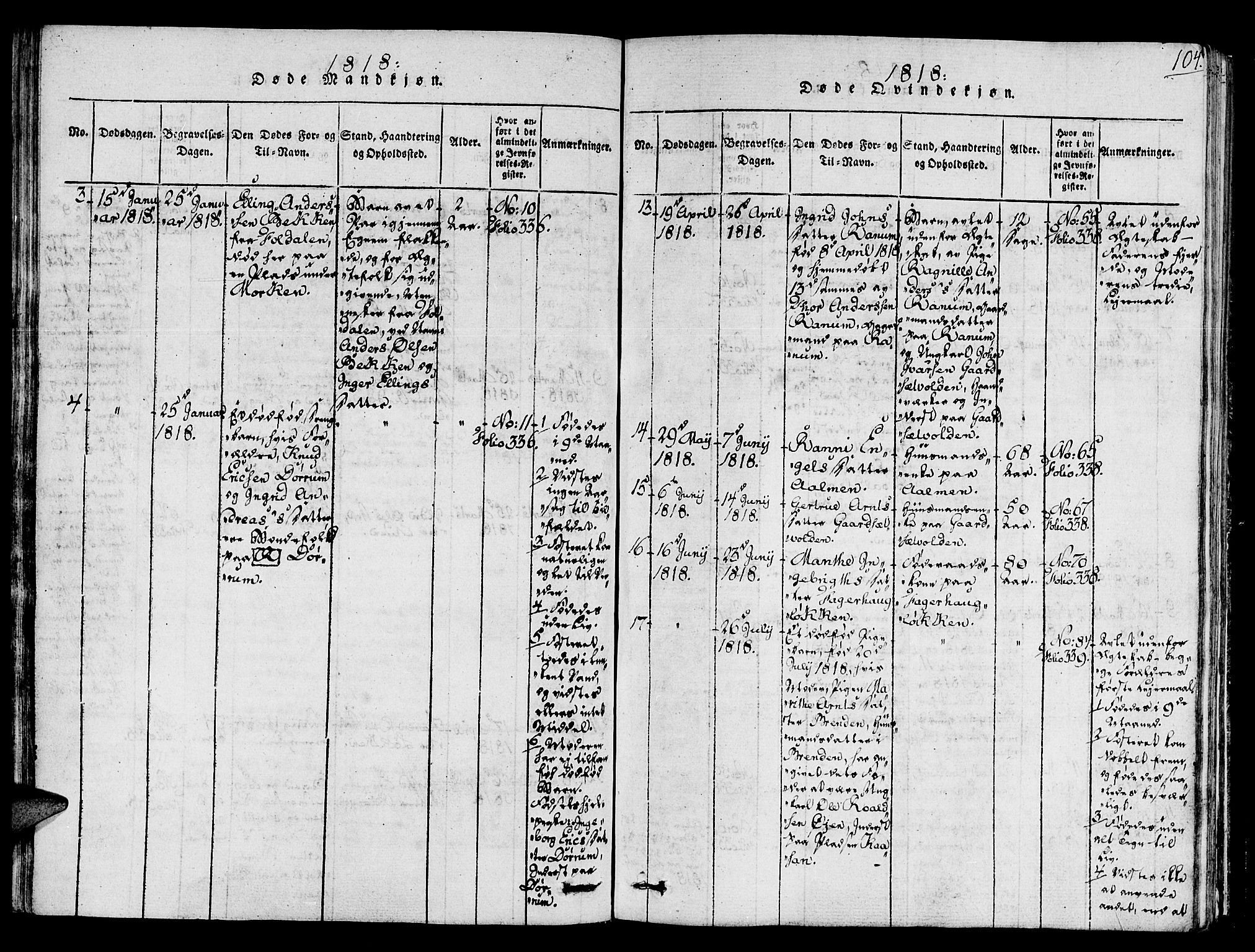 Ministerialprotokoller, klokkerbøker og fødselsregistre - Sør-Trøndelag, SAT/A-1456/678/L0895: Parish register (official) no. 678A05 /1, 1816-1821, p. 104