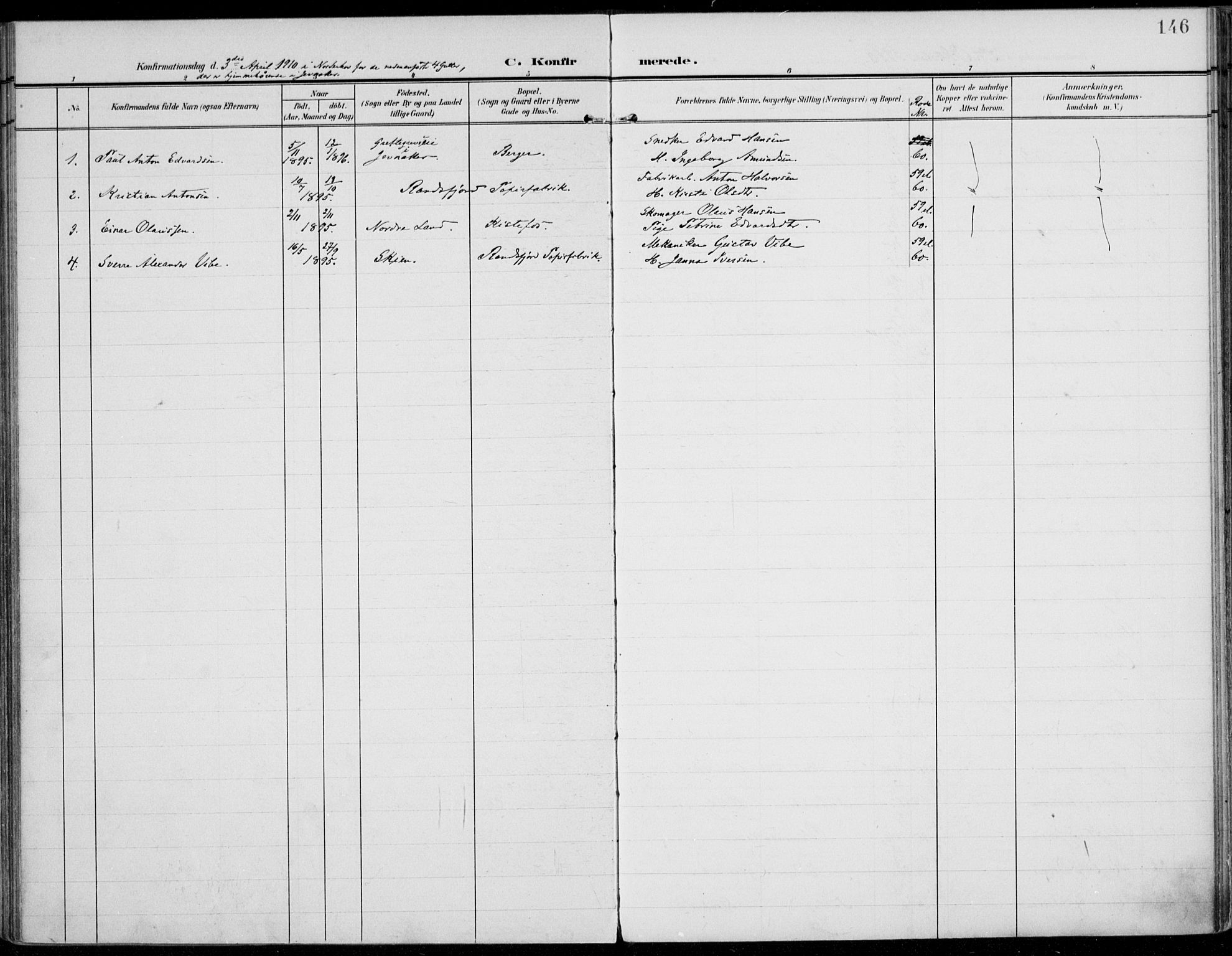 Jevnaker prestekontor, SAH/PREST-116/H/Ha/Haa/L0011: Parish register (official) no. 11, 1902-1913, p. 146