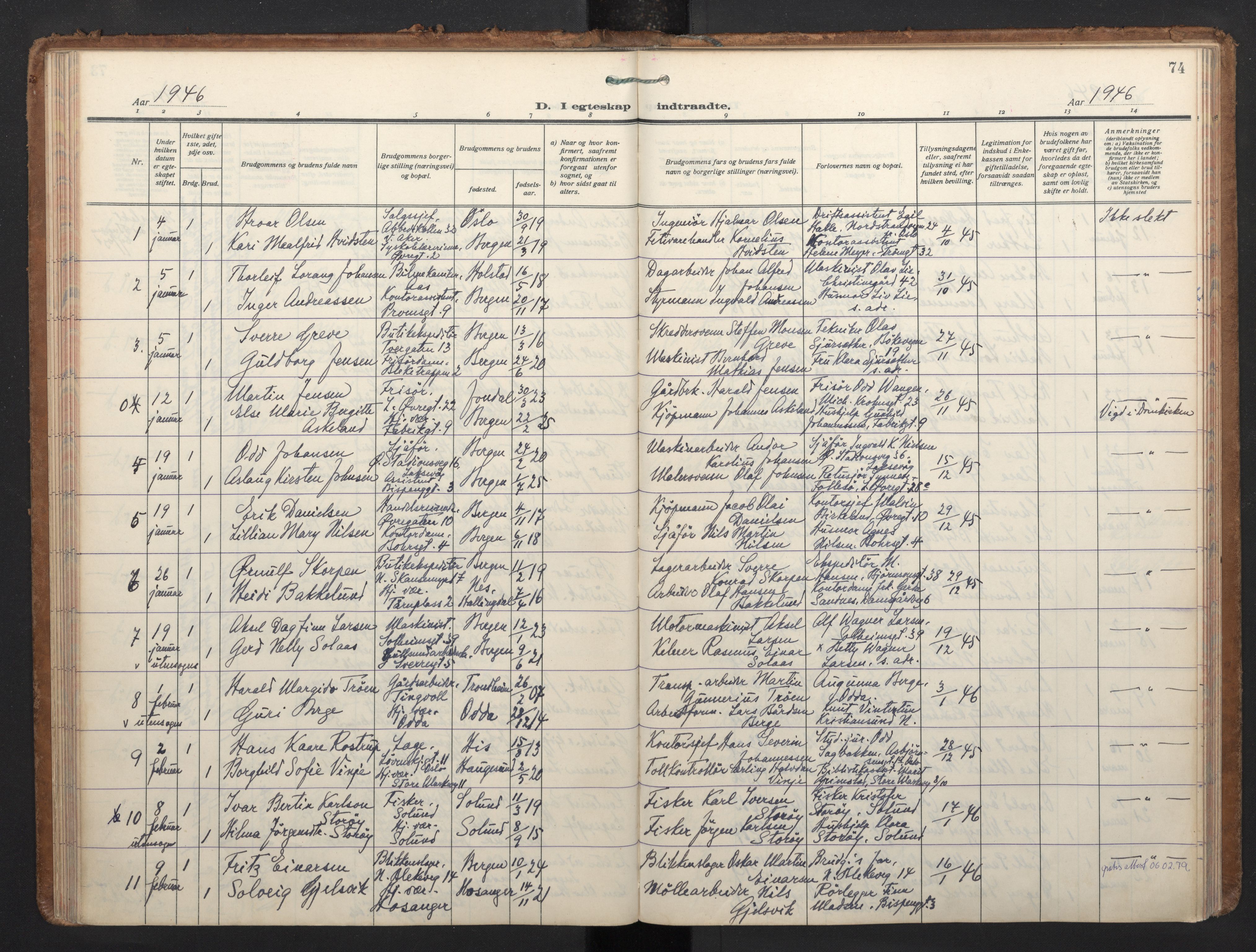 Korskirken sokneprestembete, SAB/A-76101/H/Haa/L0040: Parish register (official) no. D 7, 1938-1952, p. 73b-74a