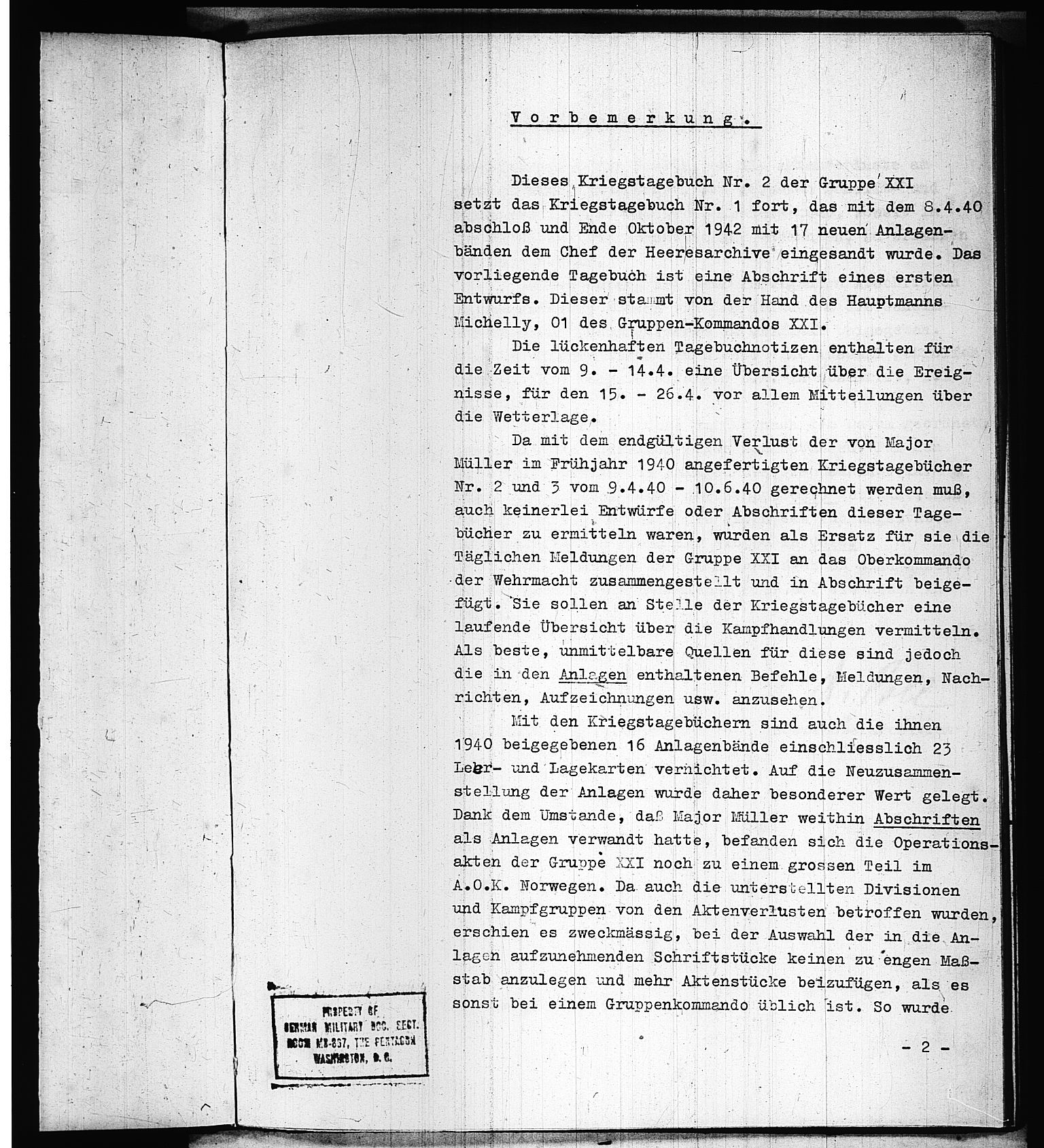 Documents Section, AV/RA-RAFA-2200/V/L0075: Amerikansk mikrofilm "Captured German Documents".
Box No. 714.  FKA jnr. 615/1954., 1940, p. 206