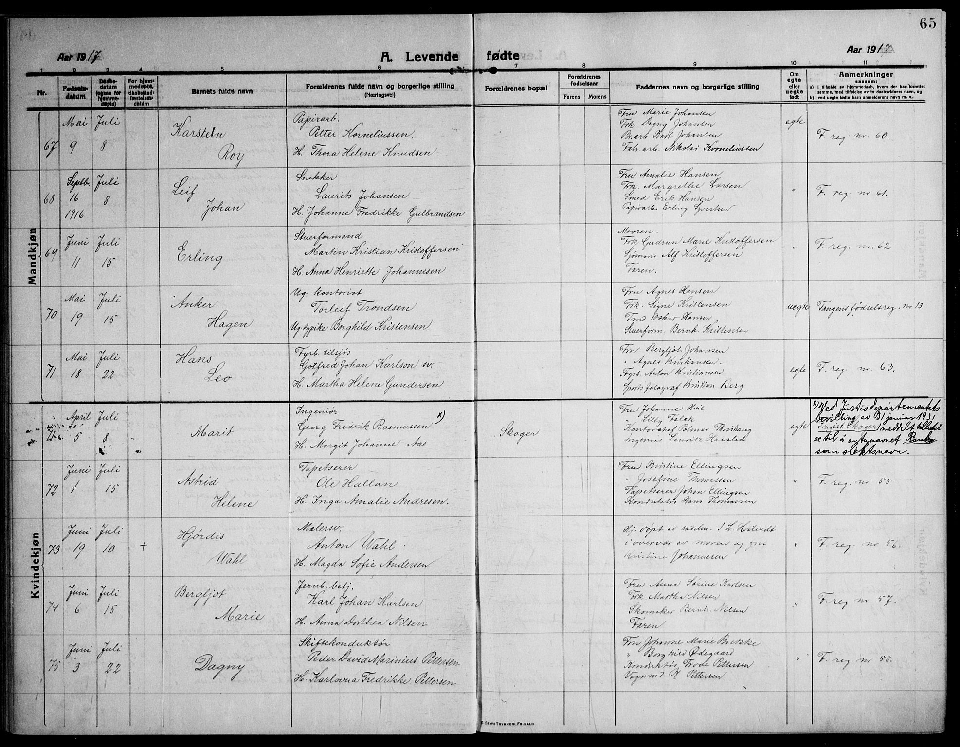 Strømsø kirkebøker, AV/SAKO-A-246/F/Fa/L0029: Parish register (official) no. I 27, 1915-1930, p. 65