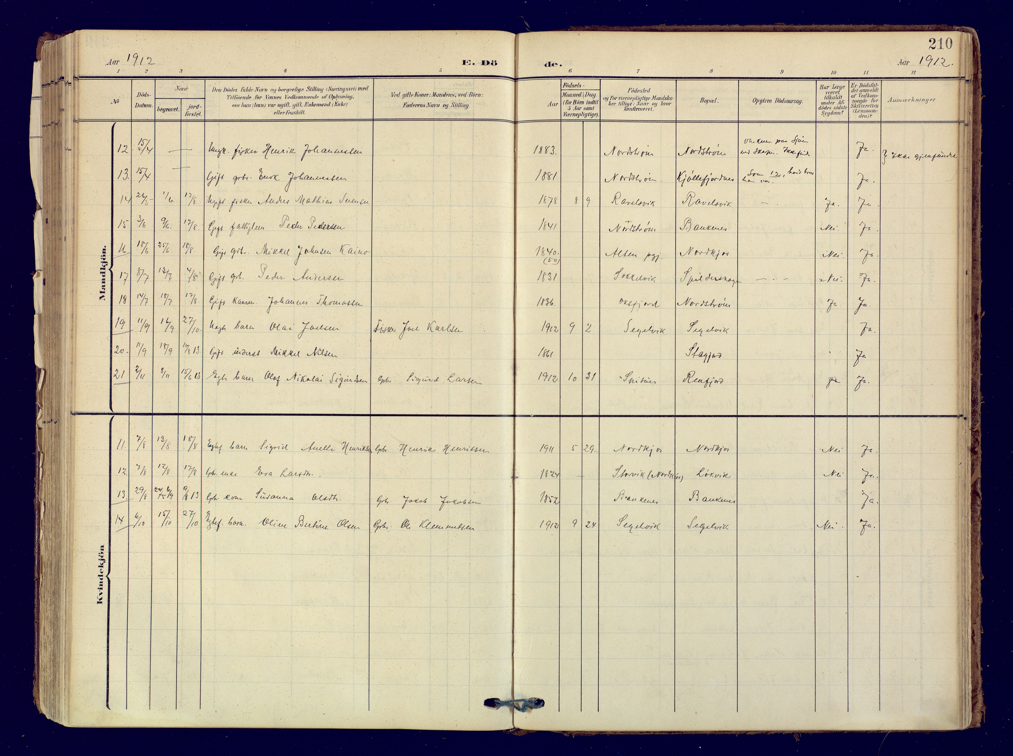 Skjervøy sokneprestkontor, SATØ/S-1300/H/Ha/Haa: Parish register (official) no. 19, 1908-1936, p. 210