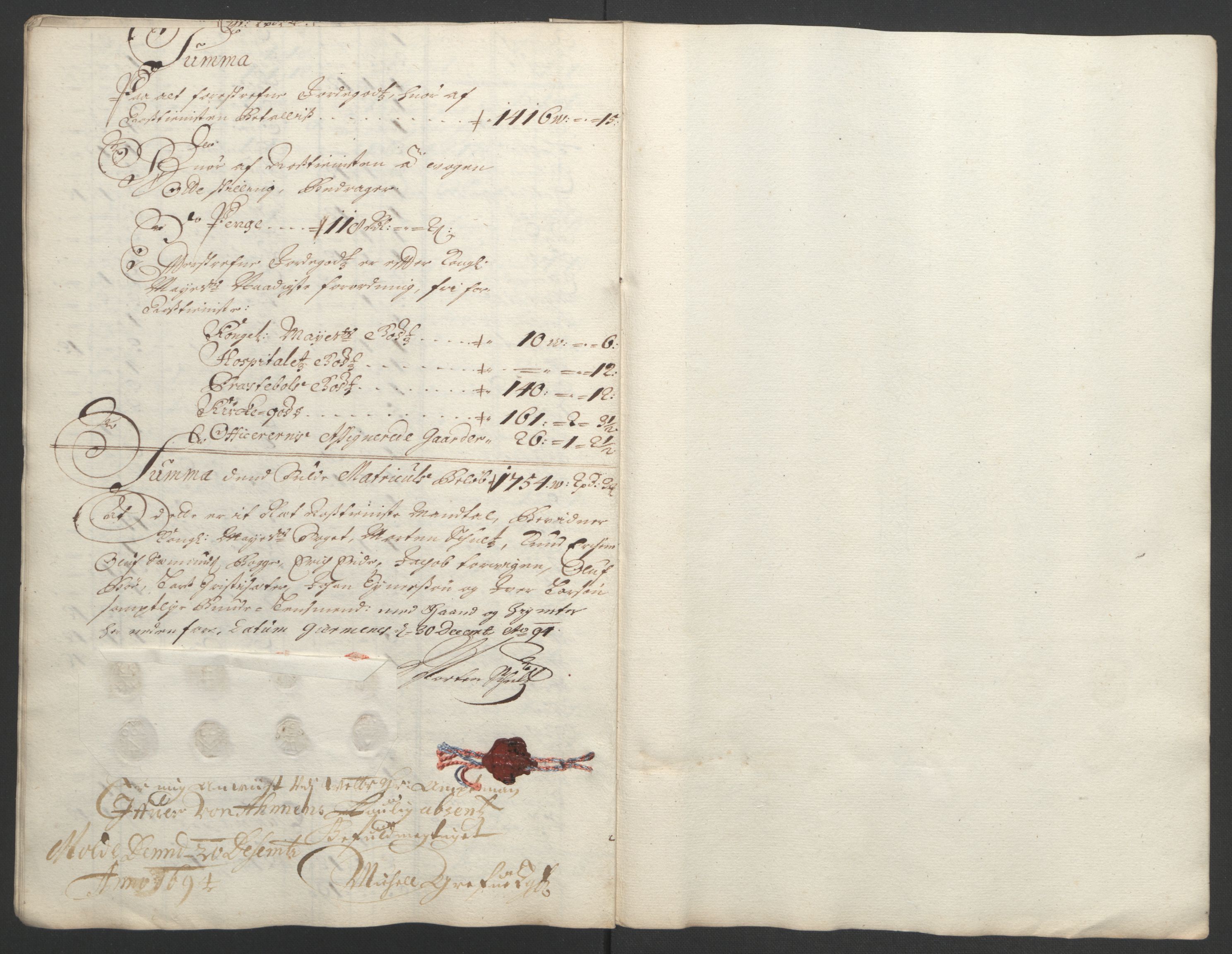 Rentekammeret inntil 1814, Reviderte regnskaper, Fogderegnskap, RA/EA-4092/R55/L3651: Fogderegnskap Romsdal, 1693-1694, p. 260
