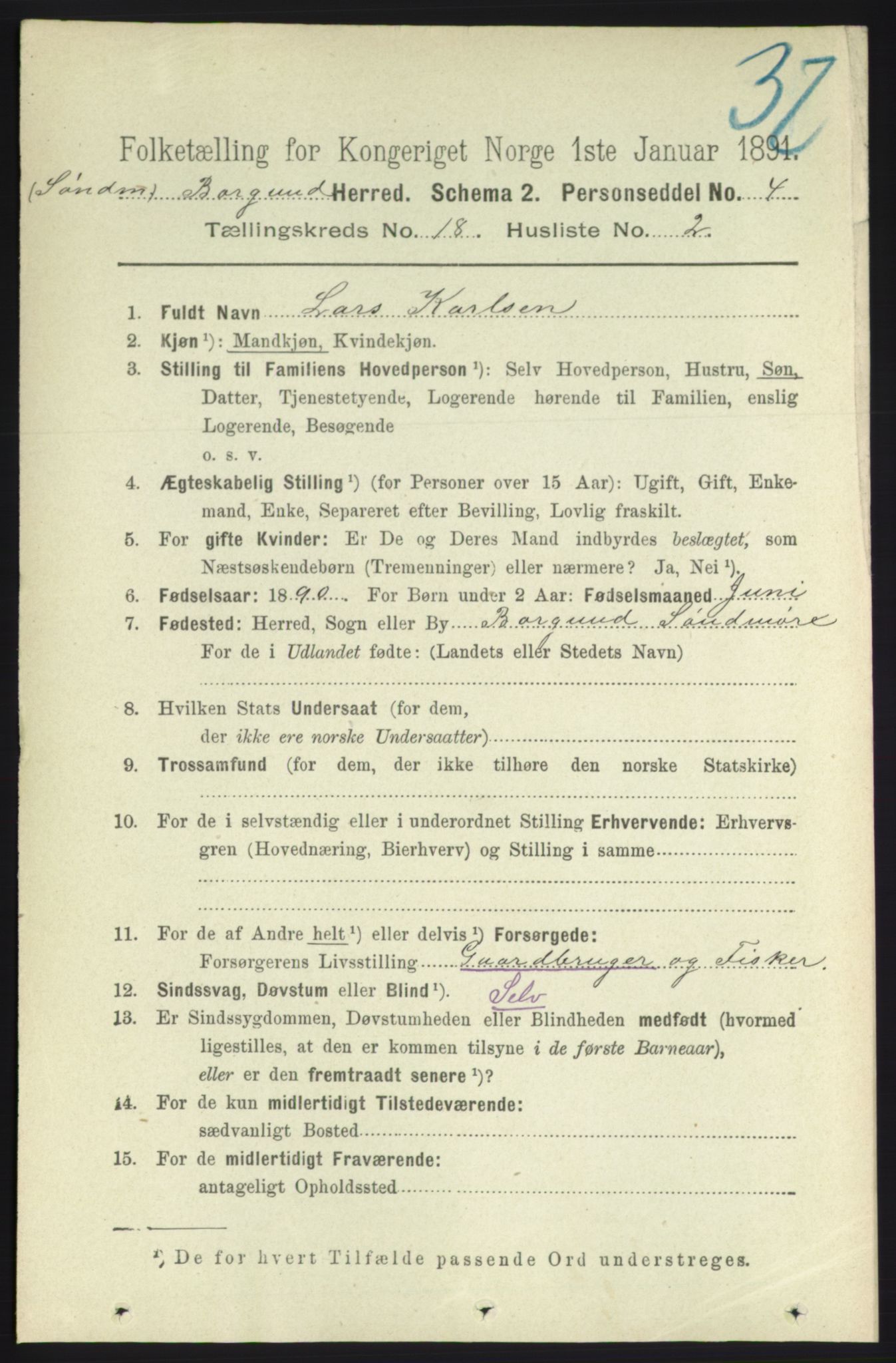 RA, 1891 census for 1531 Borgund, 1891, p. 5495