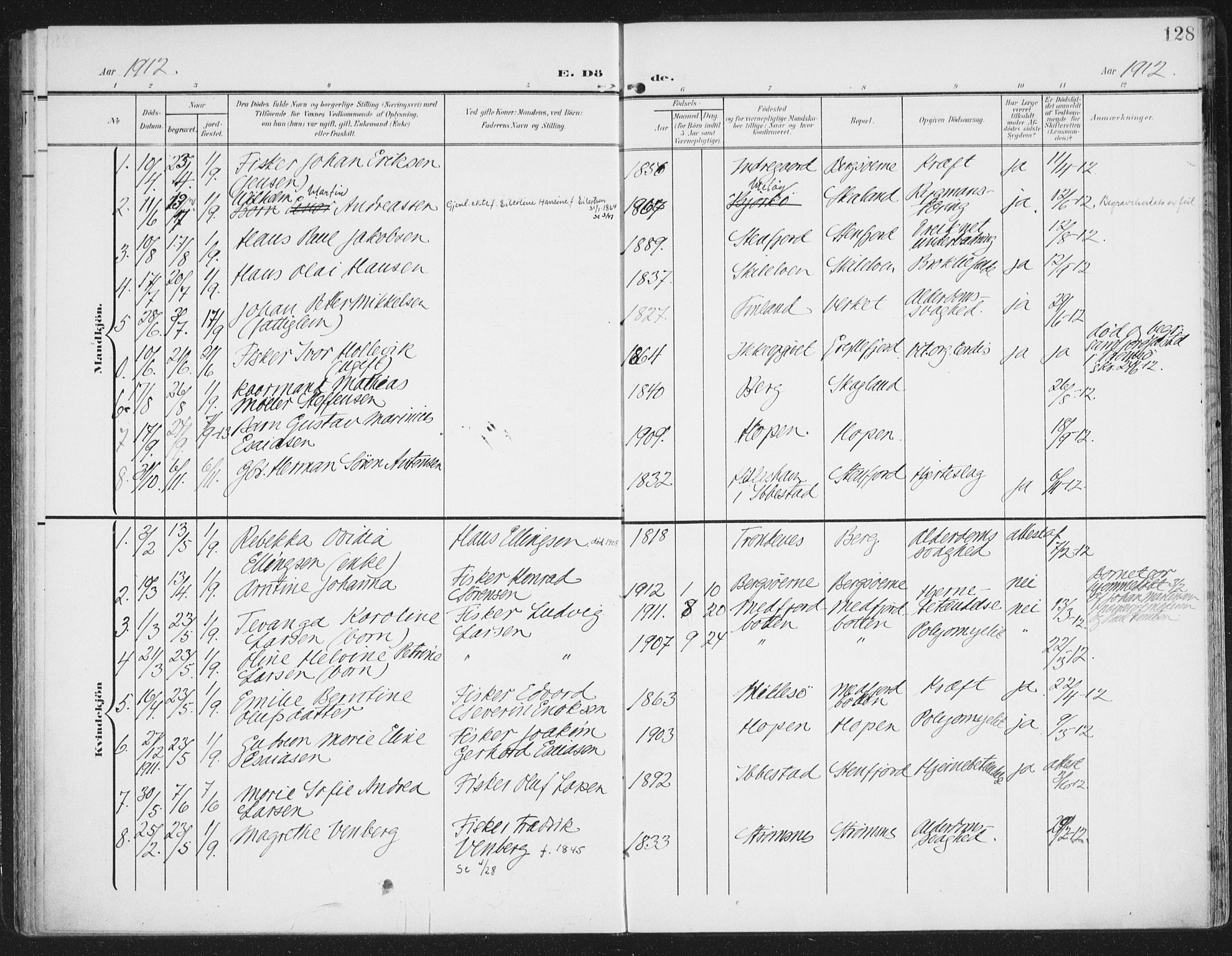 Berg sokneprestkontor, SATØ/S-1318/G/Ga/Gaa/L0007kirke: Parish register (official) no. 7, 1906-1915, p. 128