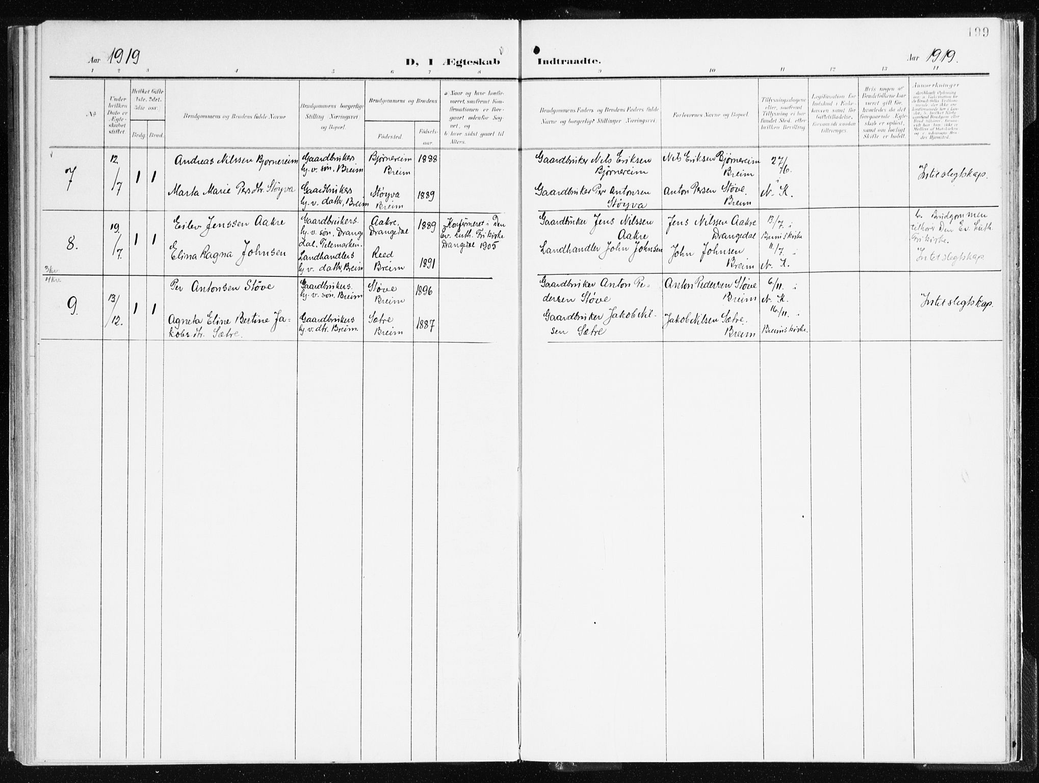 Gloppen sokneprestembete, AV/SAB-A-80101/H/Haa/Haac/L0003: Parish register (official) no. C 3, 1904-1921, p. 199