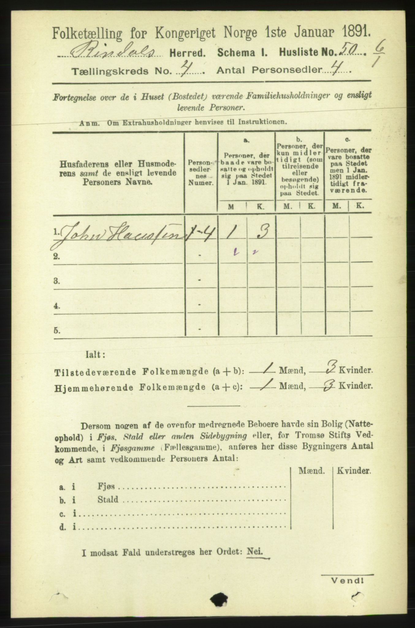 RA, 1891 census for 1567 Rindal, 1891, p. 1197