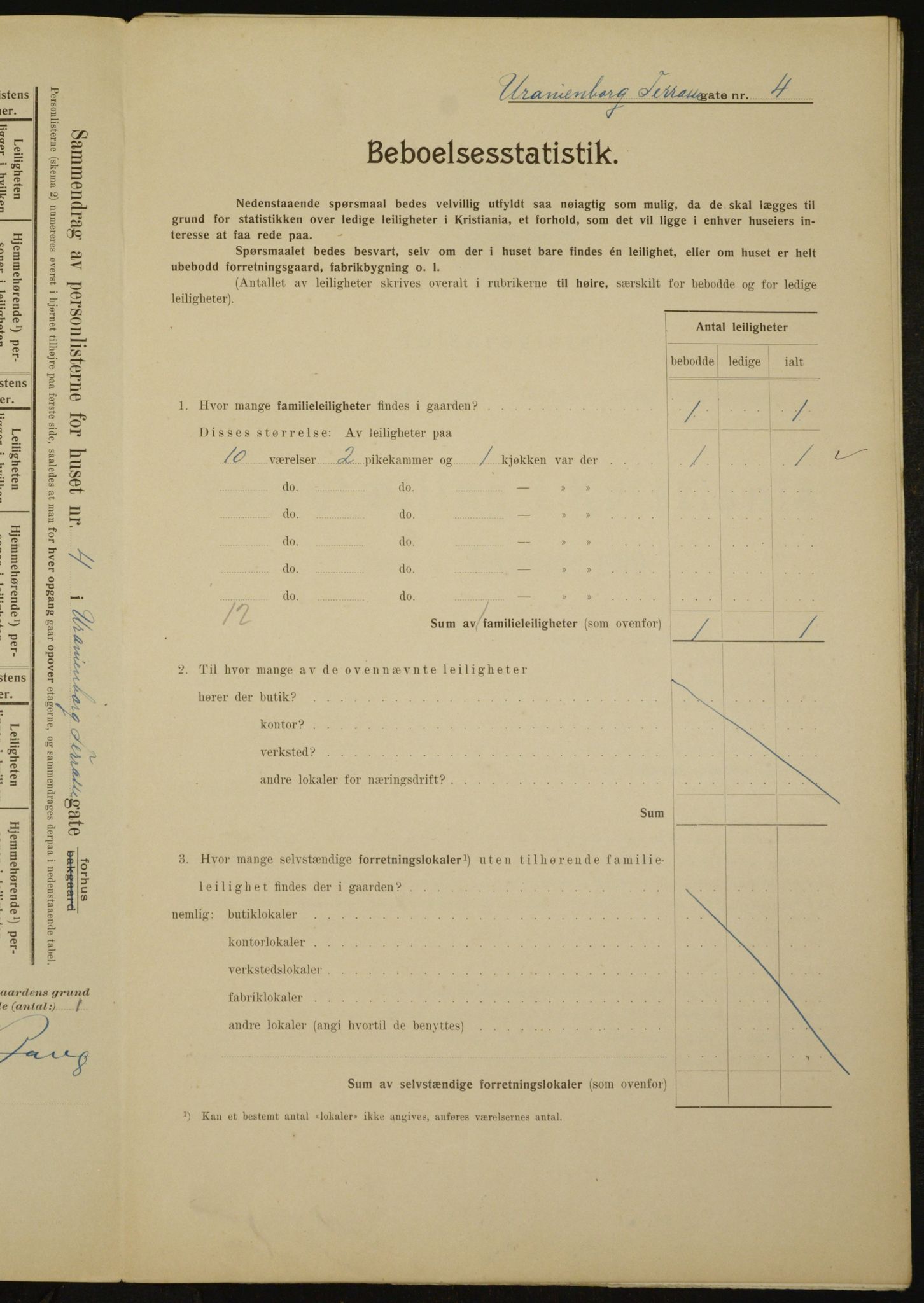 OBA, Municipal Census 1910 for Kristiania, 1910, p. 113955