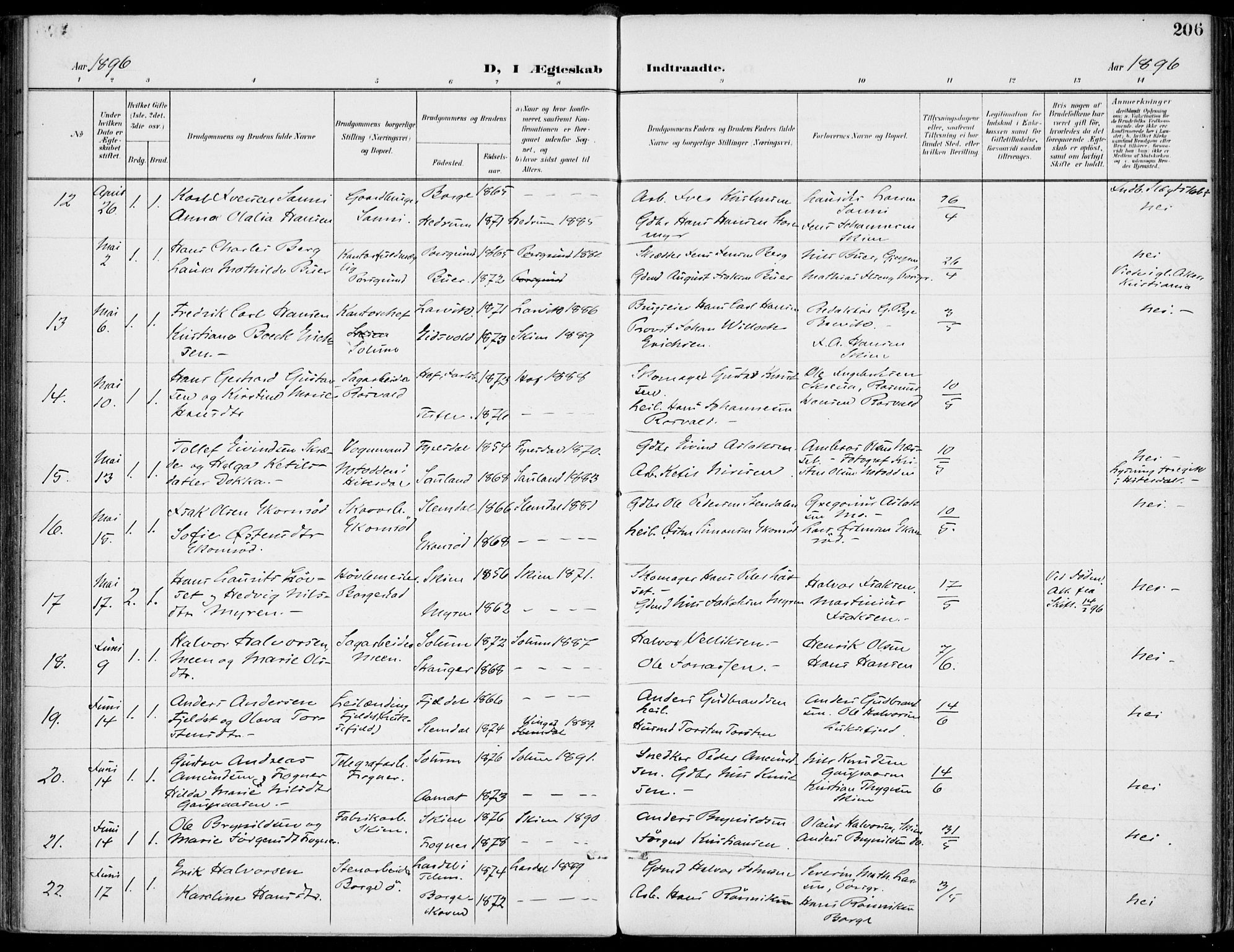 Gjerpen kirkebøker, SAKO/A-265/F/Fa/L0011: Parish register (official) no. I 11, 1896-1904, p. 206