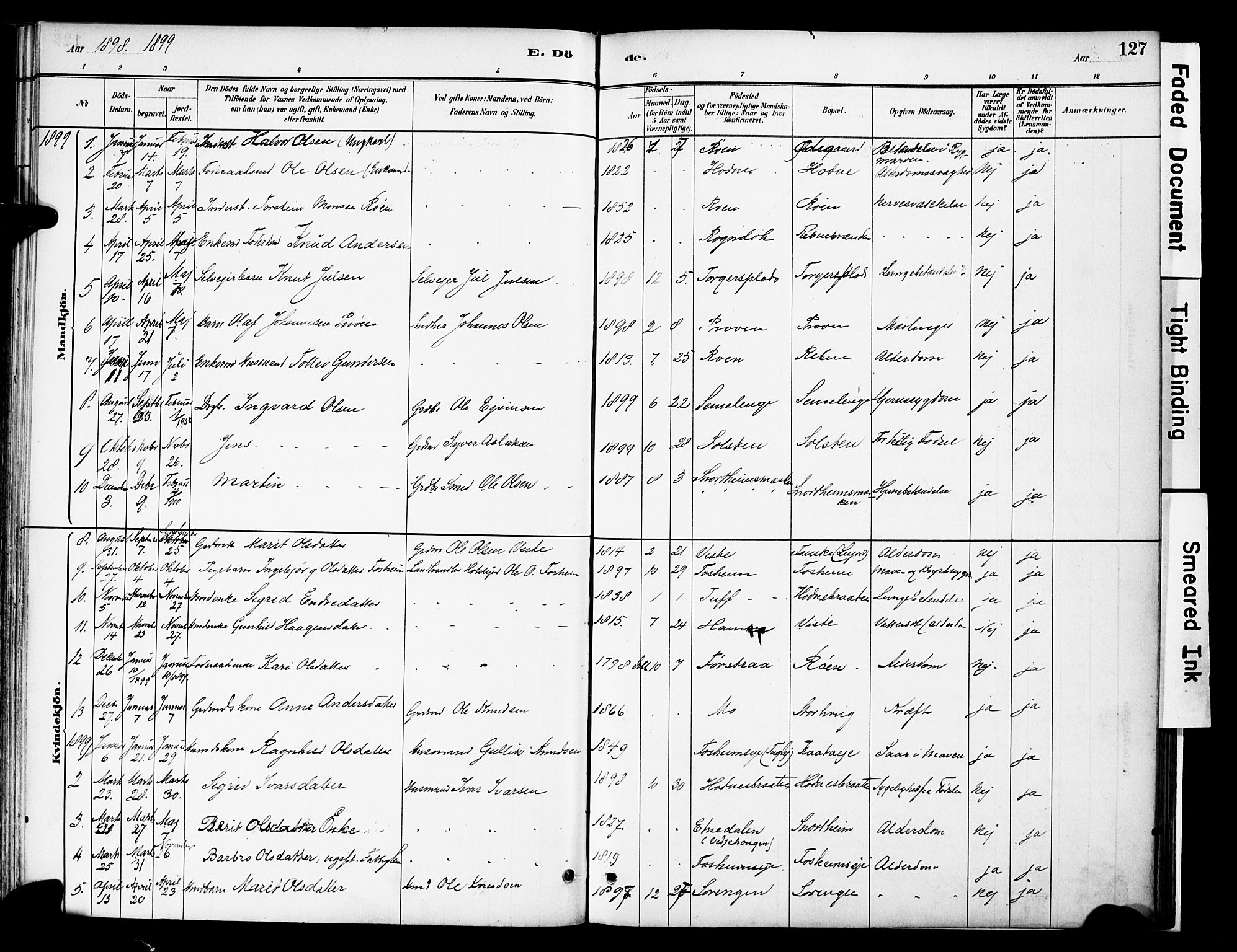 Vestre Slidre prestekontor, SAH/PREST-136/H/Ha/Haa/L0006: Parish register (official) no. 6, 1881-1912, p. 127