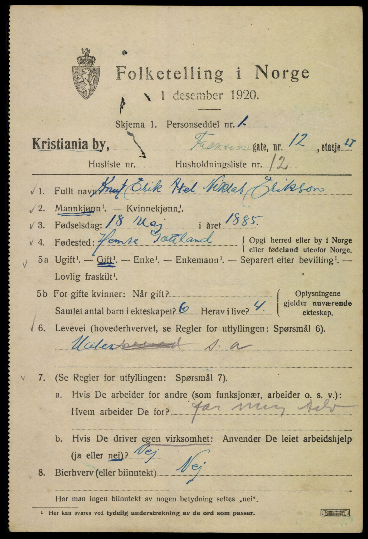 SAO, 1920 census for Kristiania, 1920, p. 231237