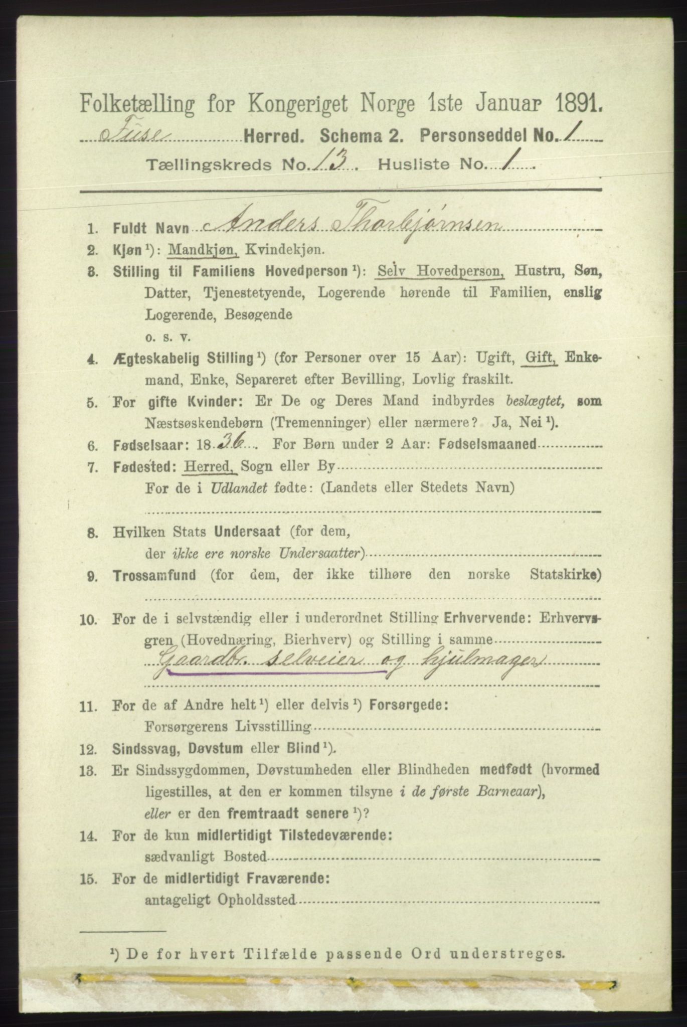 RA, 1891 census for 1241 Fusa, 1891, p. 2841